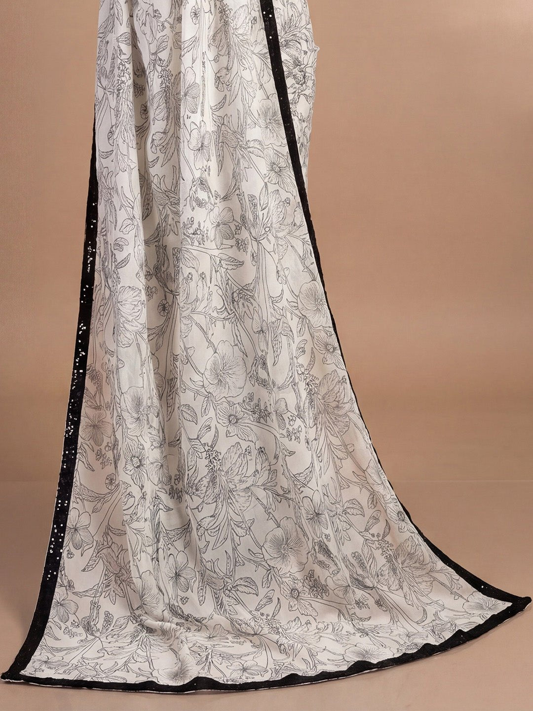 Off-White & Black Georgette Saree - Ressa