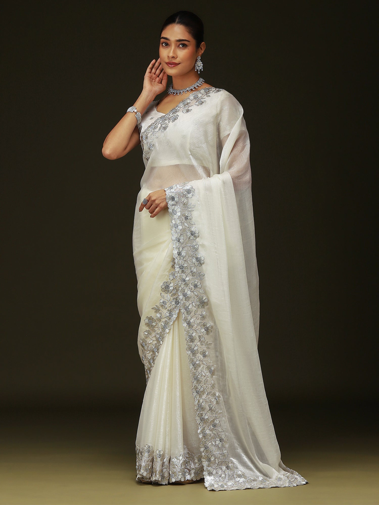 Off-White Chiffon Saree - Ressa