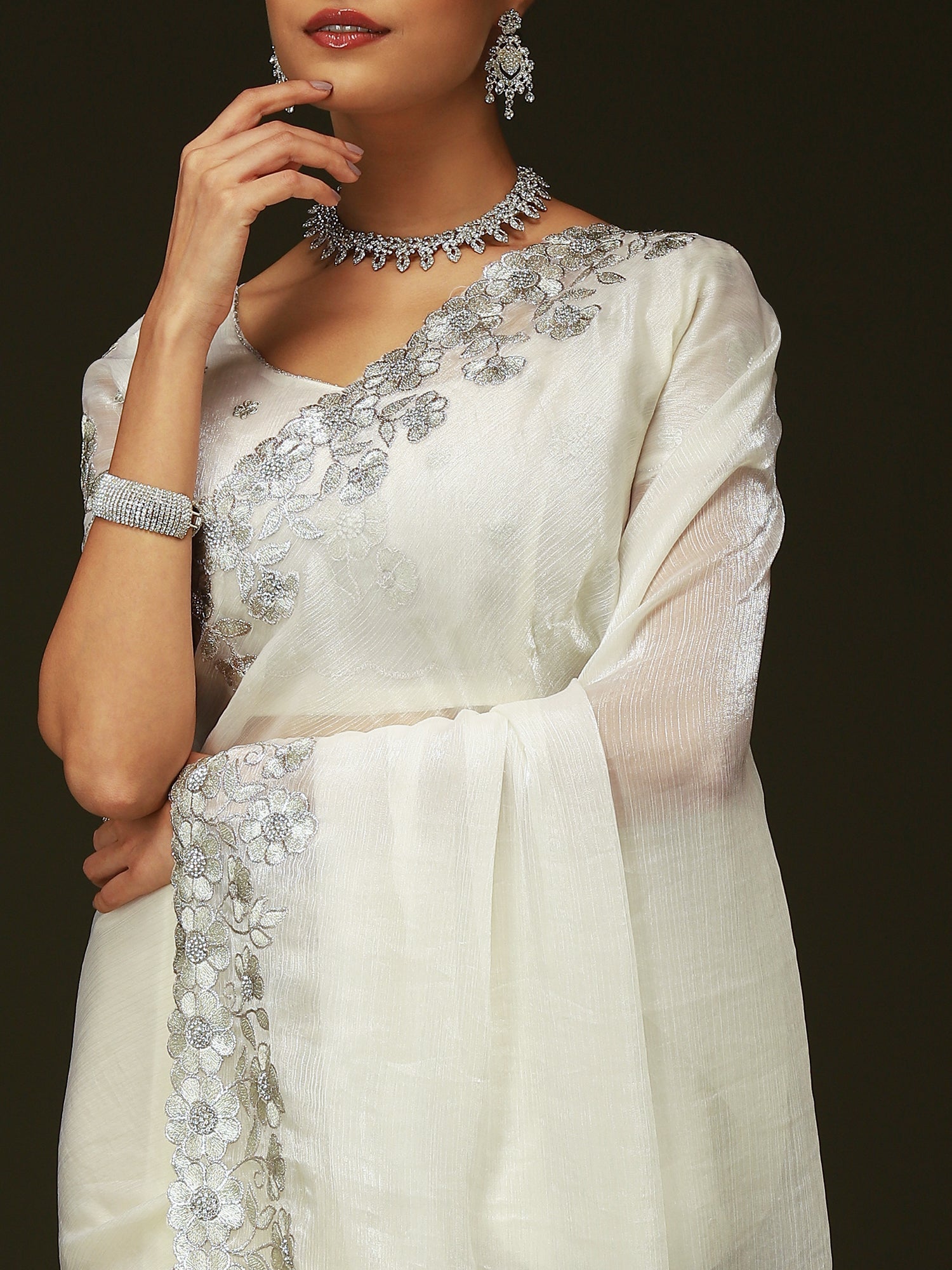 Off-White Chiffon Saree - Ressa