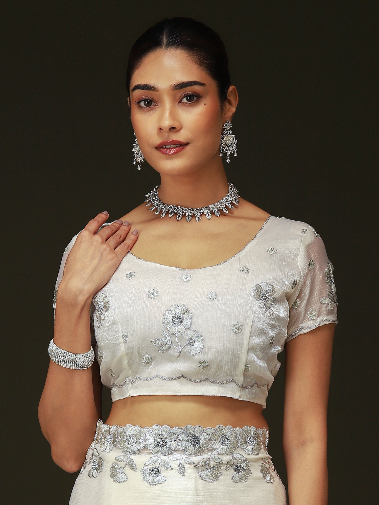 Off-White Chiffon Saree - Ressa