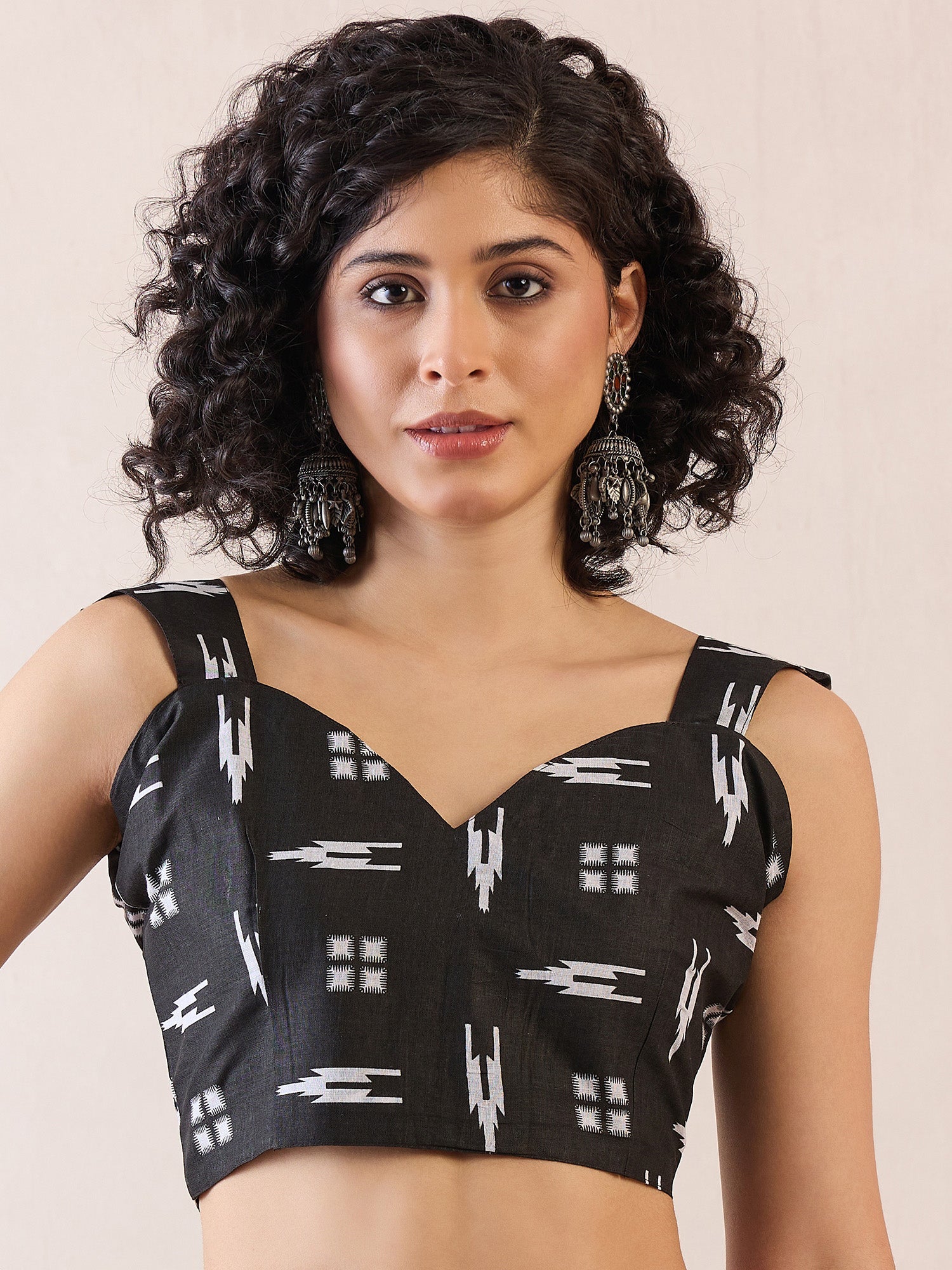 Off-White Cotton Block Print Saree - Ressa