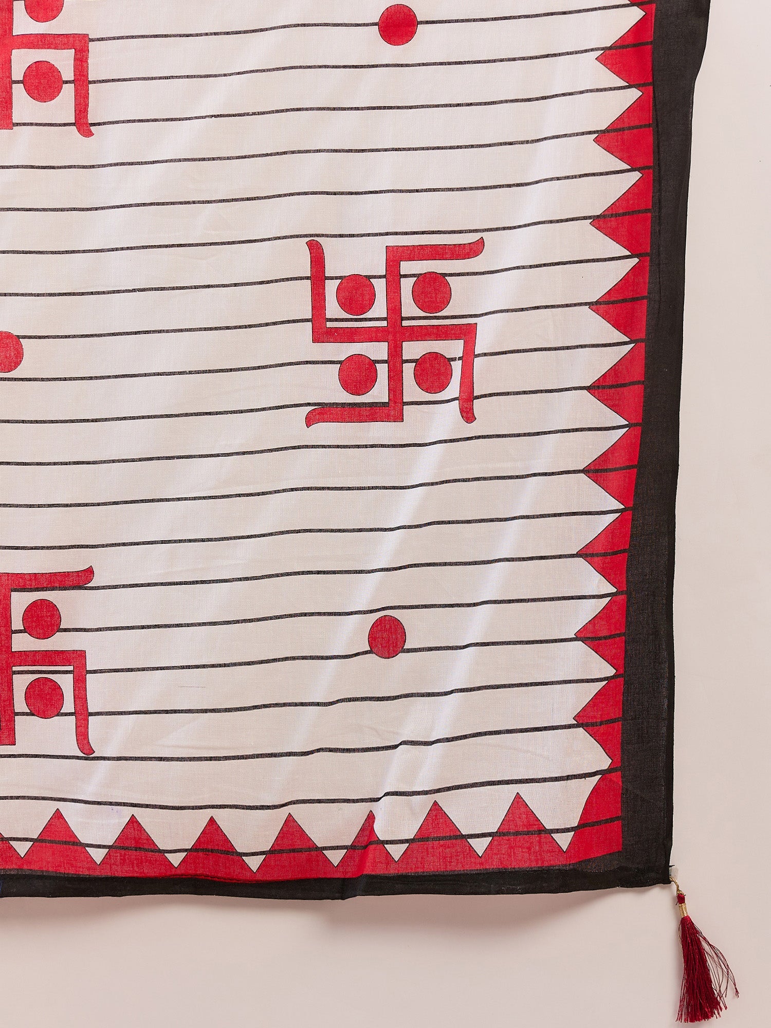 Off-White Cotton Block Print Saree - Ressa
