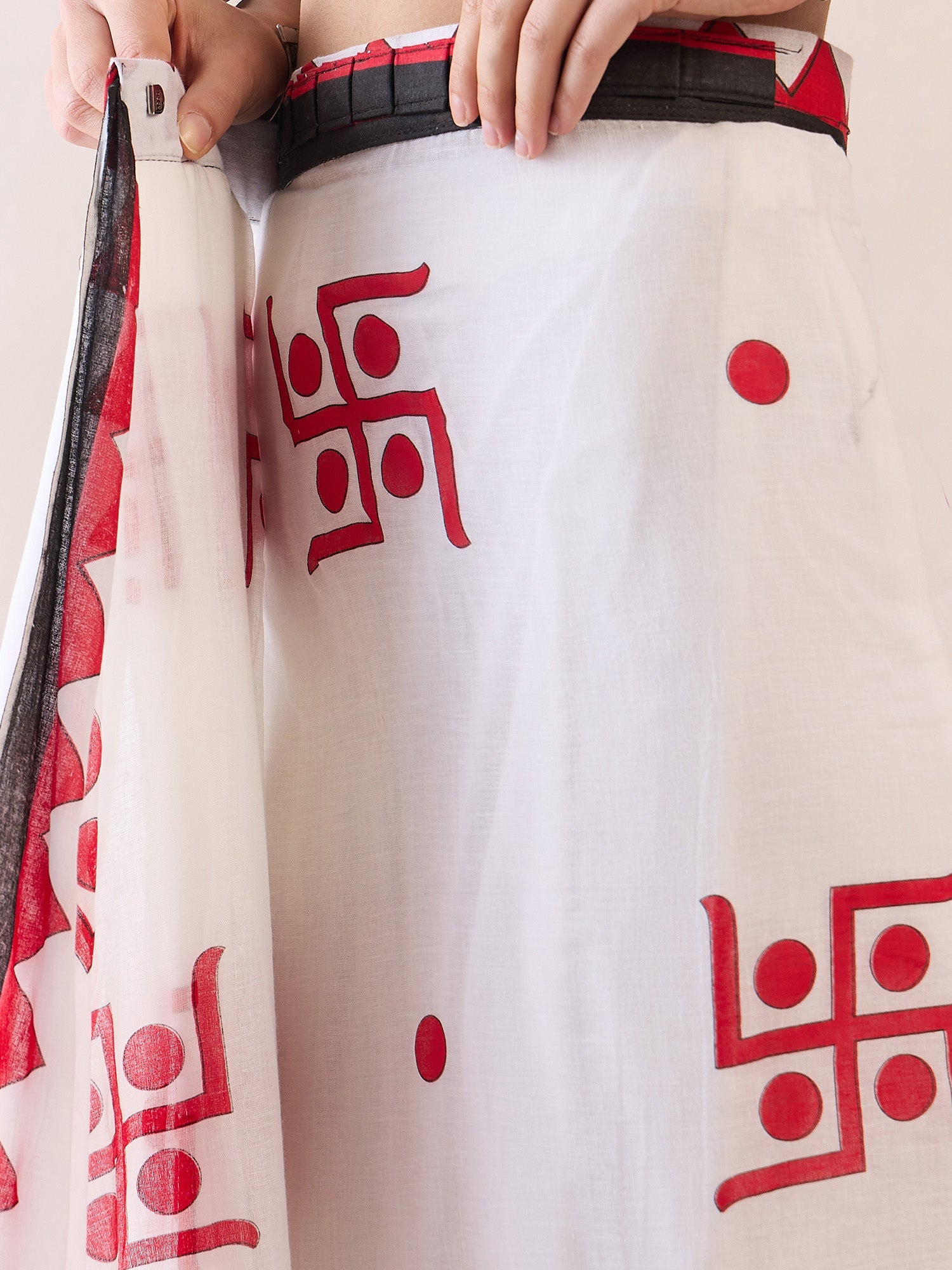Off-White Cotton Block Print Saree - Ressa