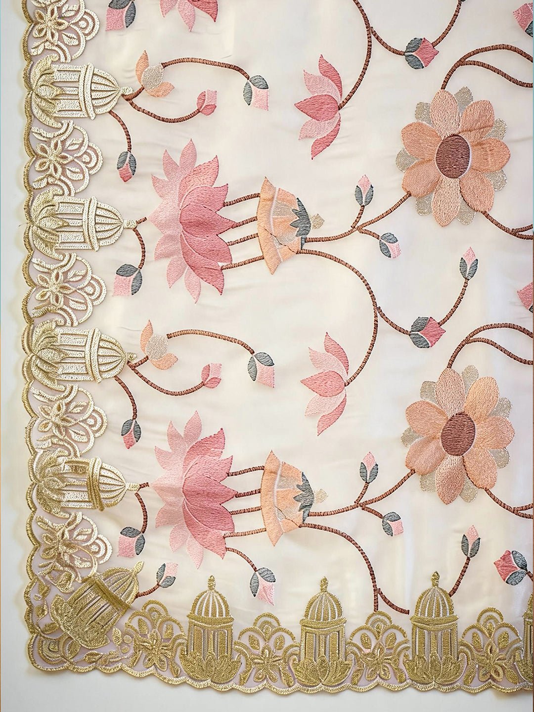 Off White Embroidered Party Wear Saree - Ressa