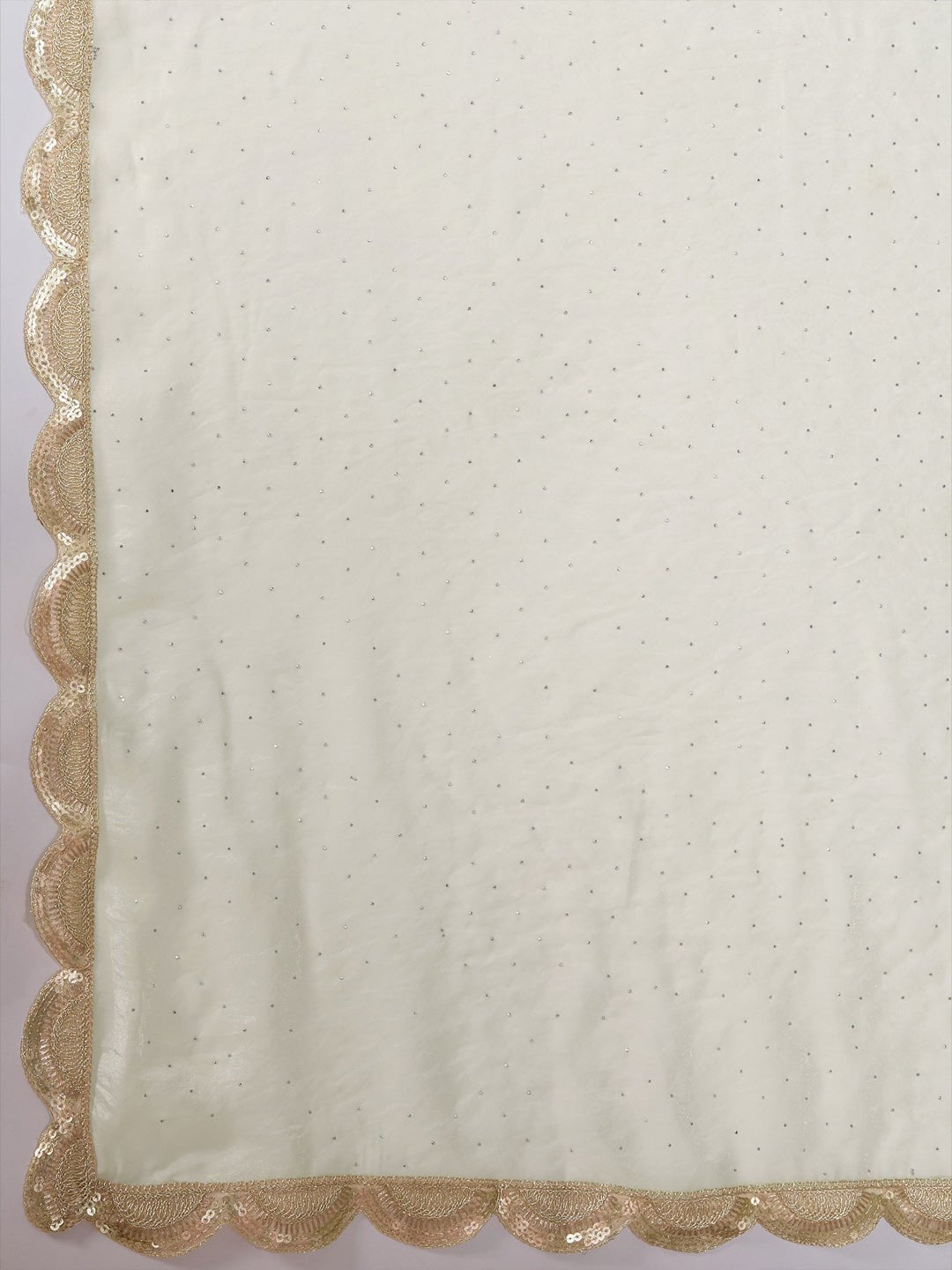 Off-White Fendi Chiffon Saree with Gold Sequin Work - Ressa