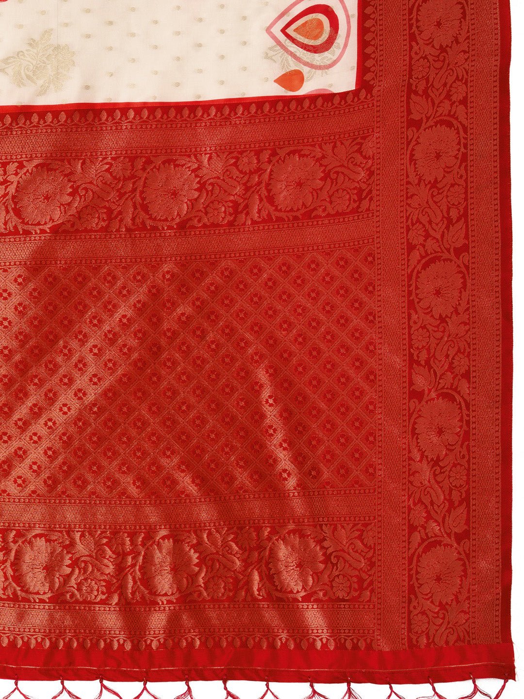 Off-White & Maroon Silk Blend Heritage Banarasi Style - Ressa