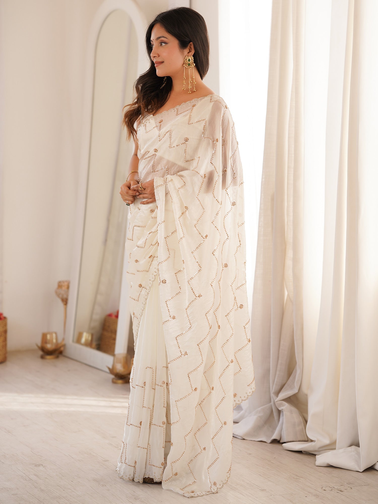Off-White Organza Saree - Ressa
