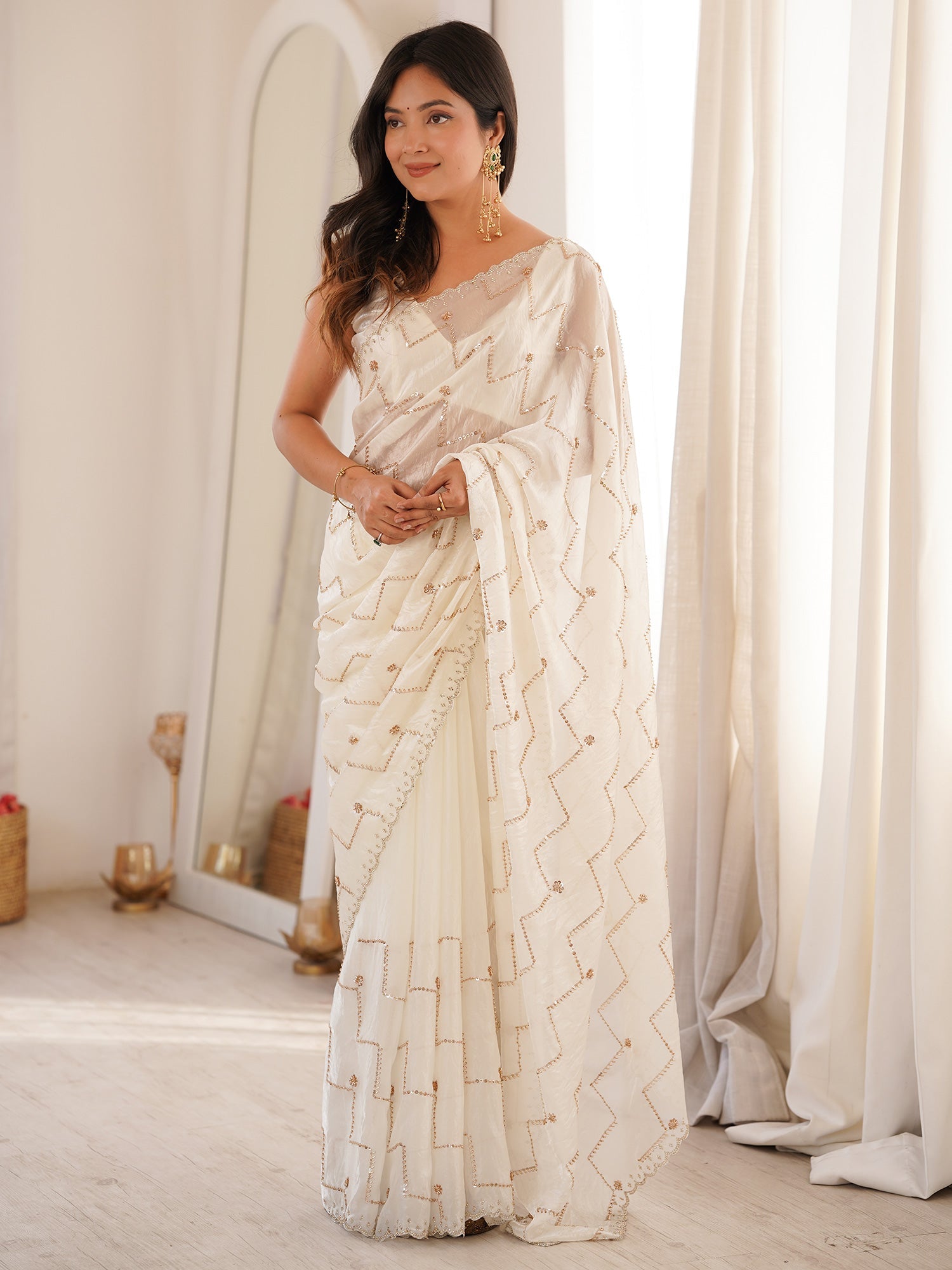 Off-White Organza Saree - Ressa