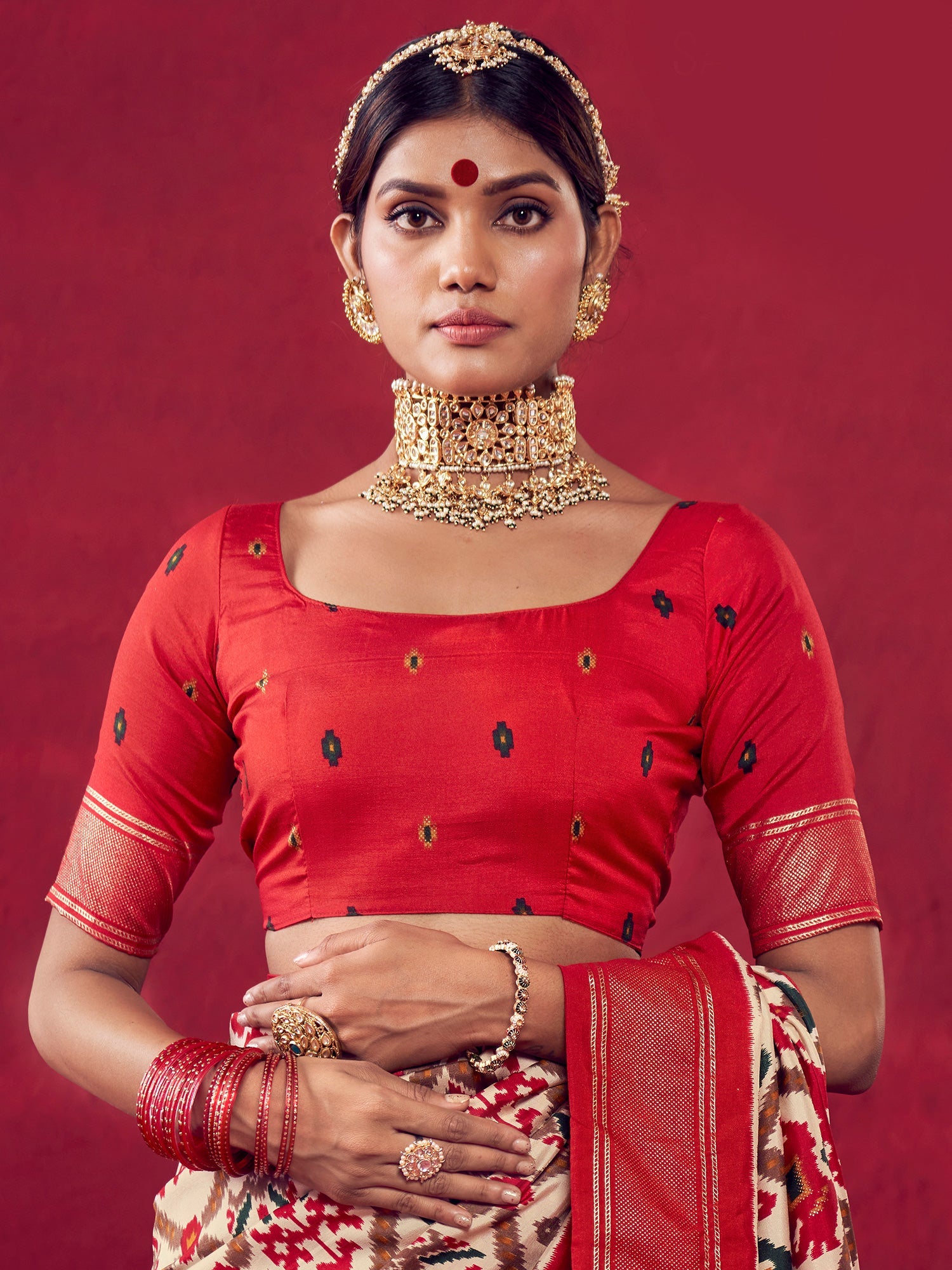 Off-White & Red Patola Saree - Ressa