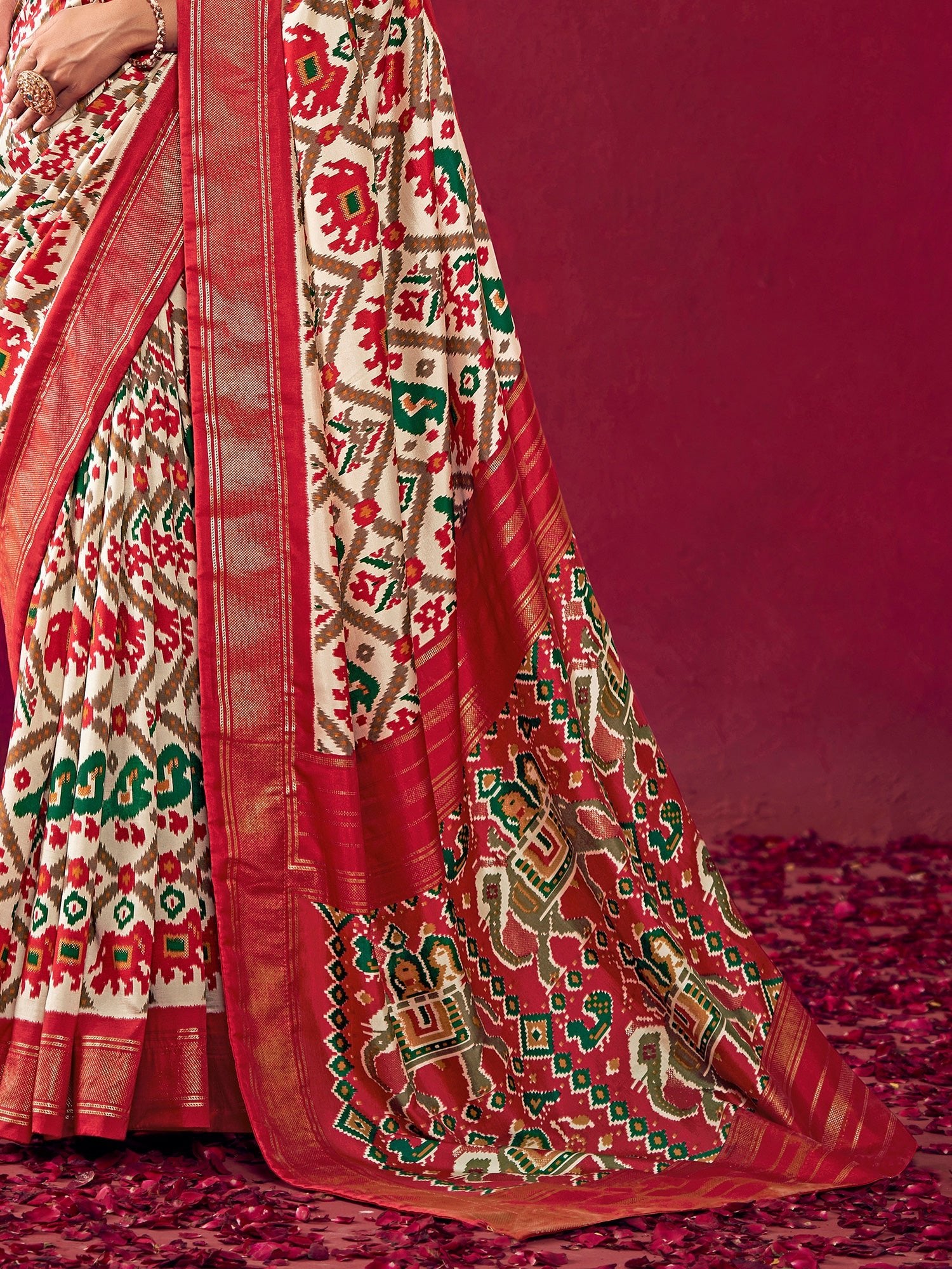 Off-White & Red Patola Saree - Ressa