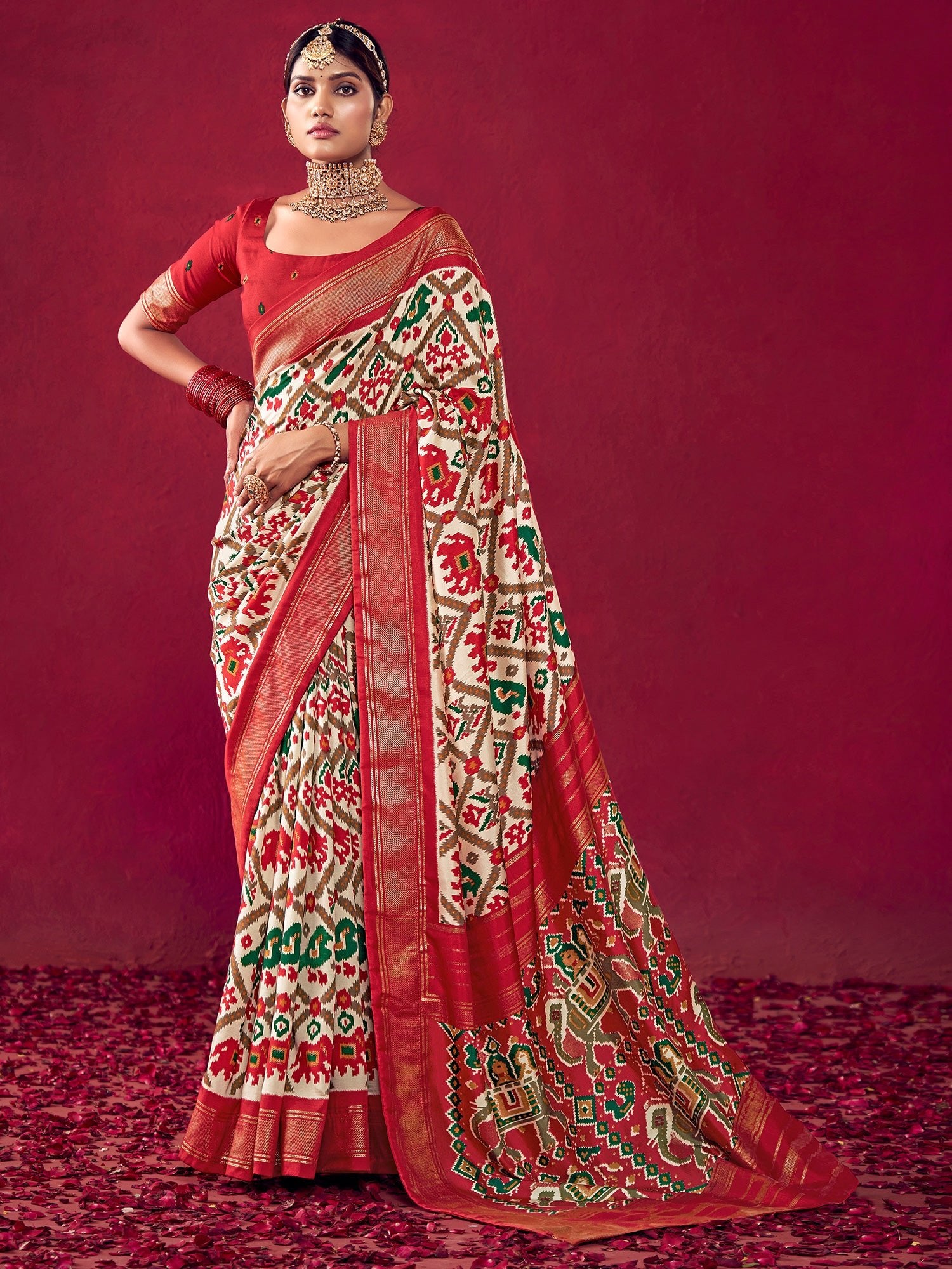 Off-White & Red Patola Saree - Ressa