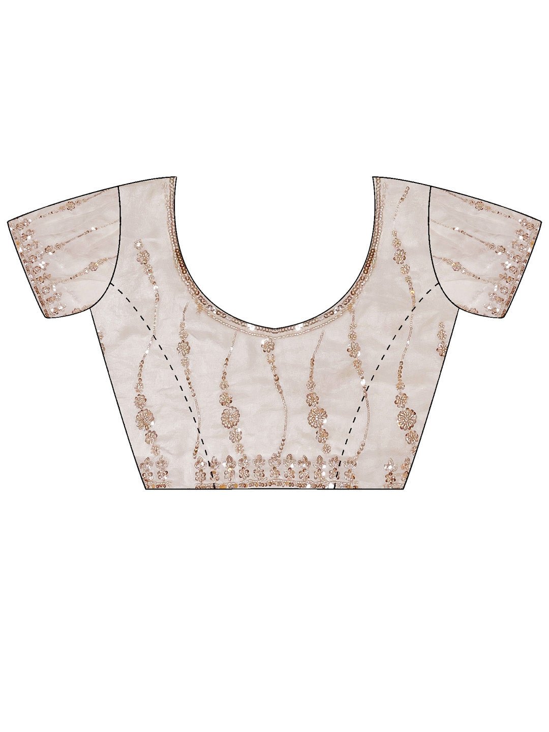 Off-White Satin Bead Work Saree - Ressa