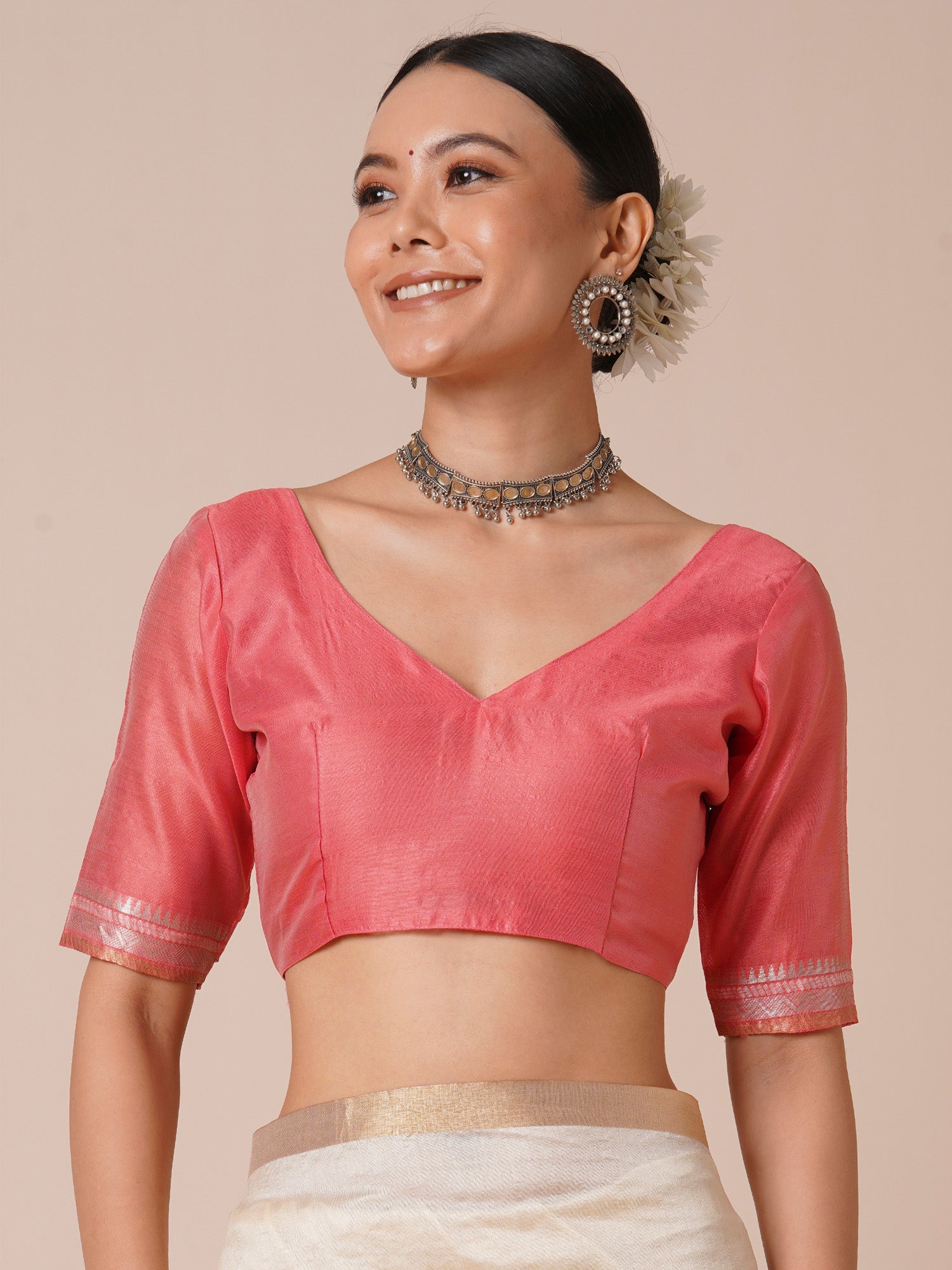 Off White Silk Blend Saree - Ressa