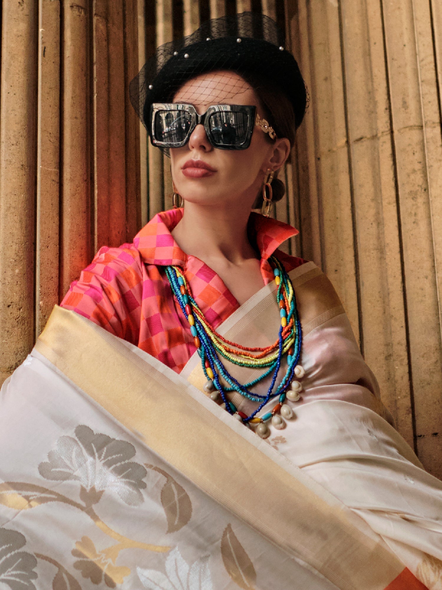 Off-White Soft Silk Banarasi Saree - Ressa