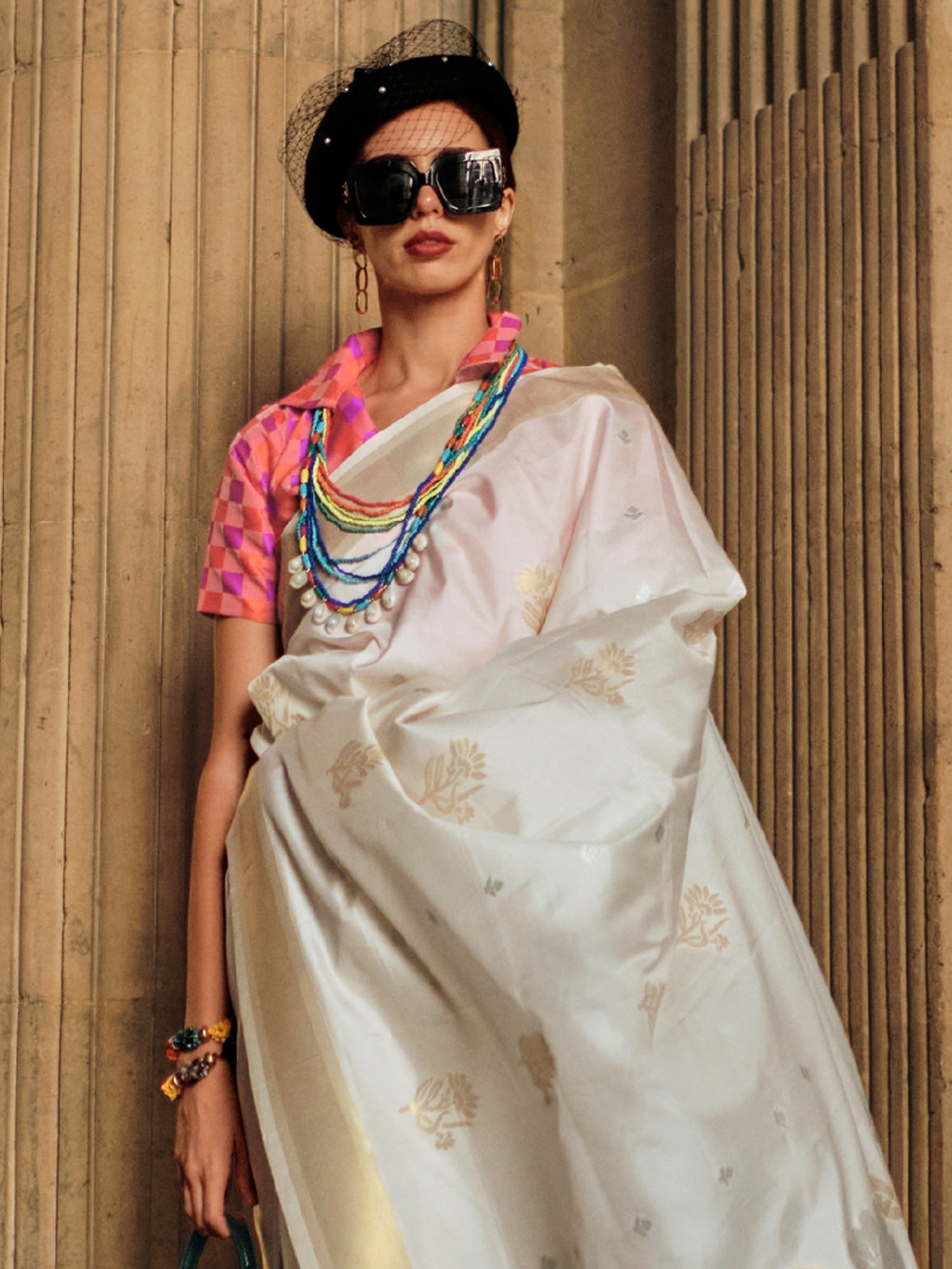 Off-White Soft Silk Banarasi Saree - Ressa
