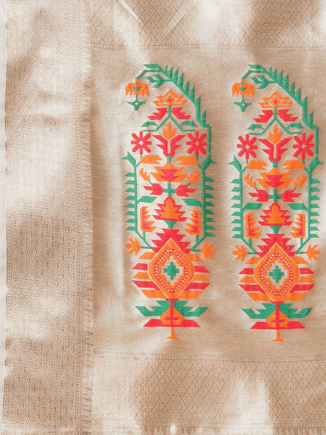 Off-White Woven Tissue Saree with Meenakari Pallu - Ressa