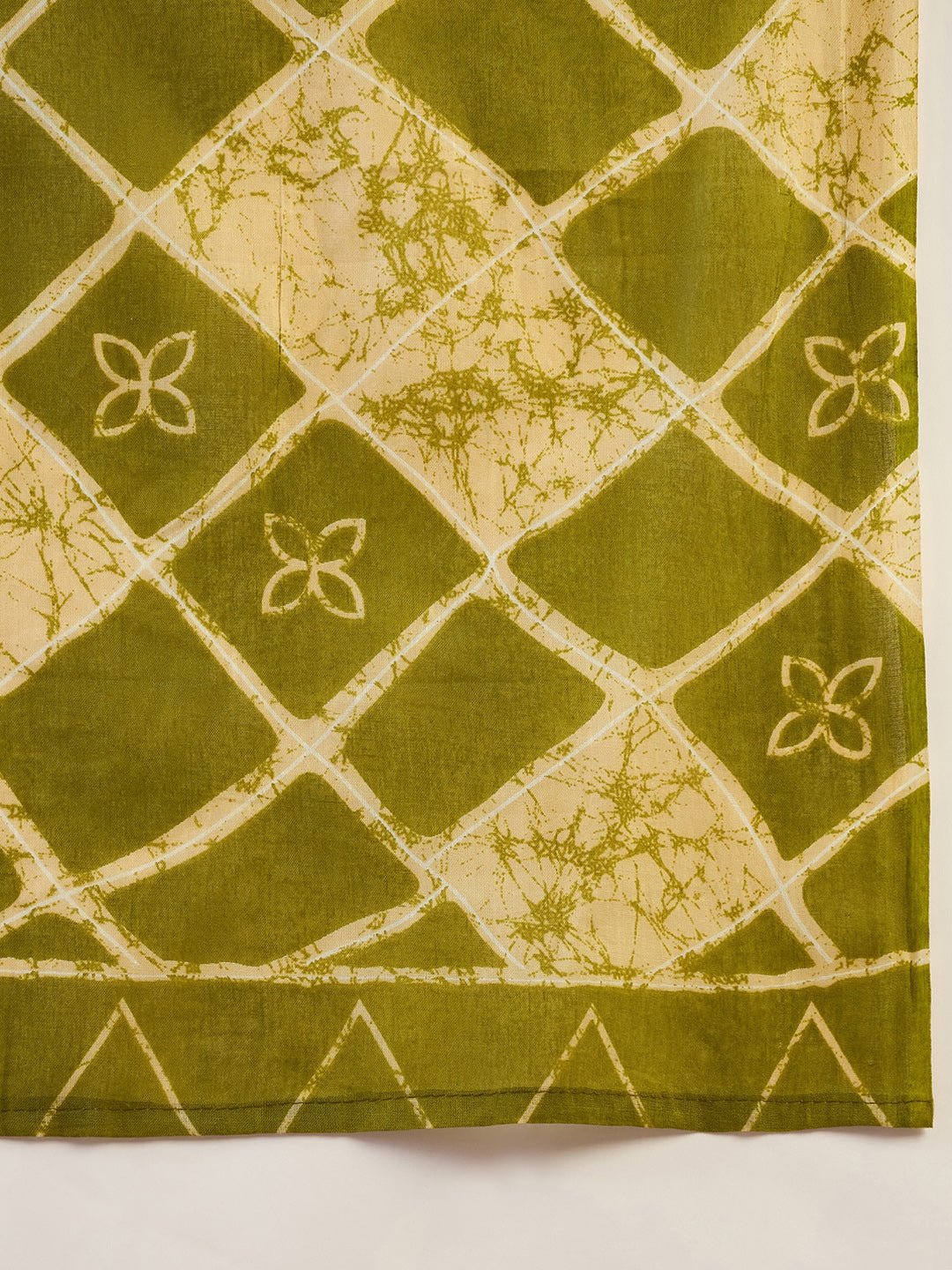 Olive Cotton Batik Printed Saree - Ressa