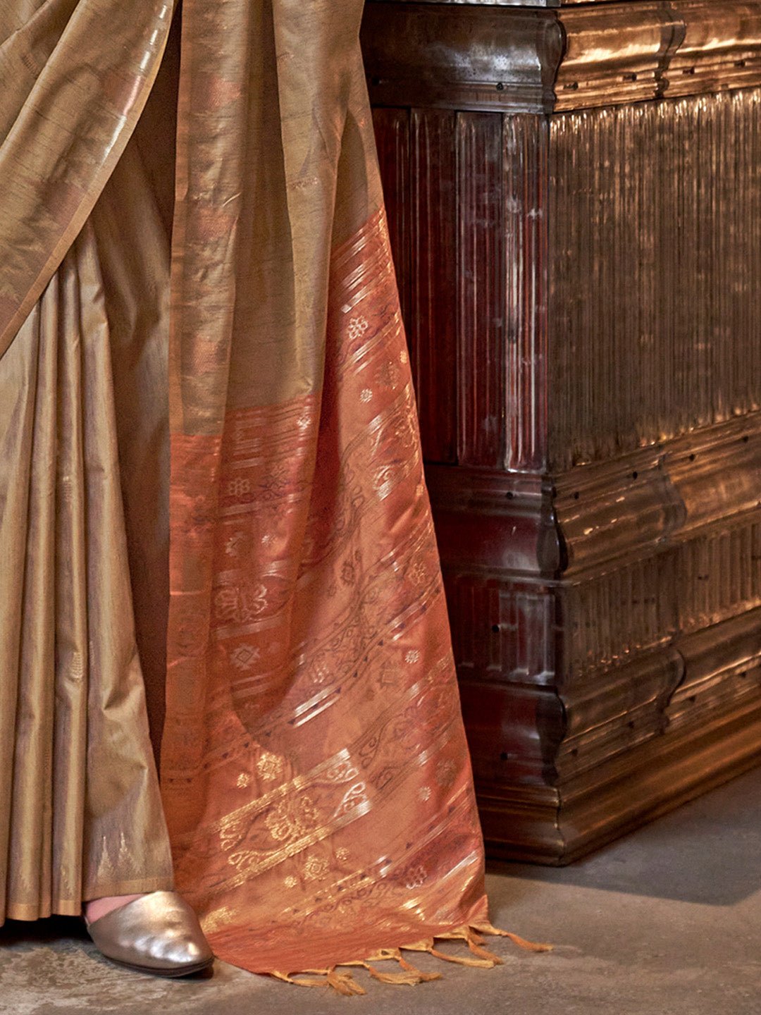 Olive Gold Tissue Silk Saree - Ressa