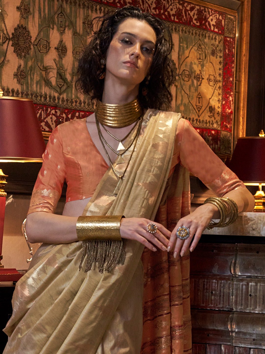 Olive Gold Tissue Silk Saree - Ressa