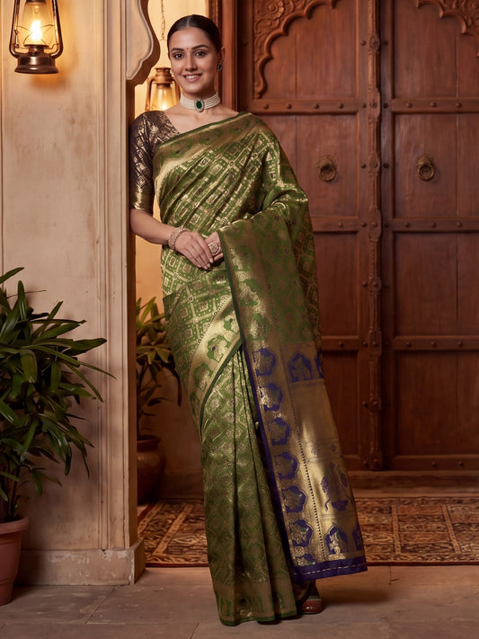 Olive Green Banarasi Silk Heritage Zari Weave Saree - Ressa