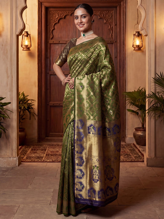 Olive Green Banarasi Silk Heritage Zari Weave Saree - Ressa