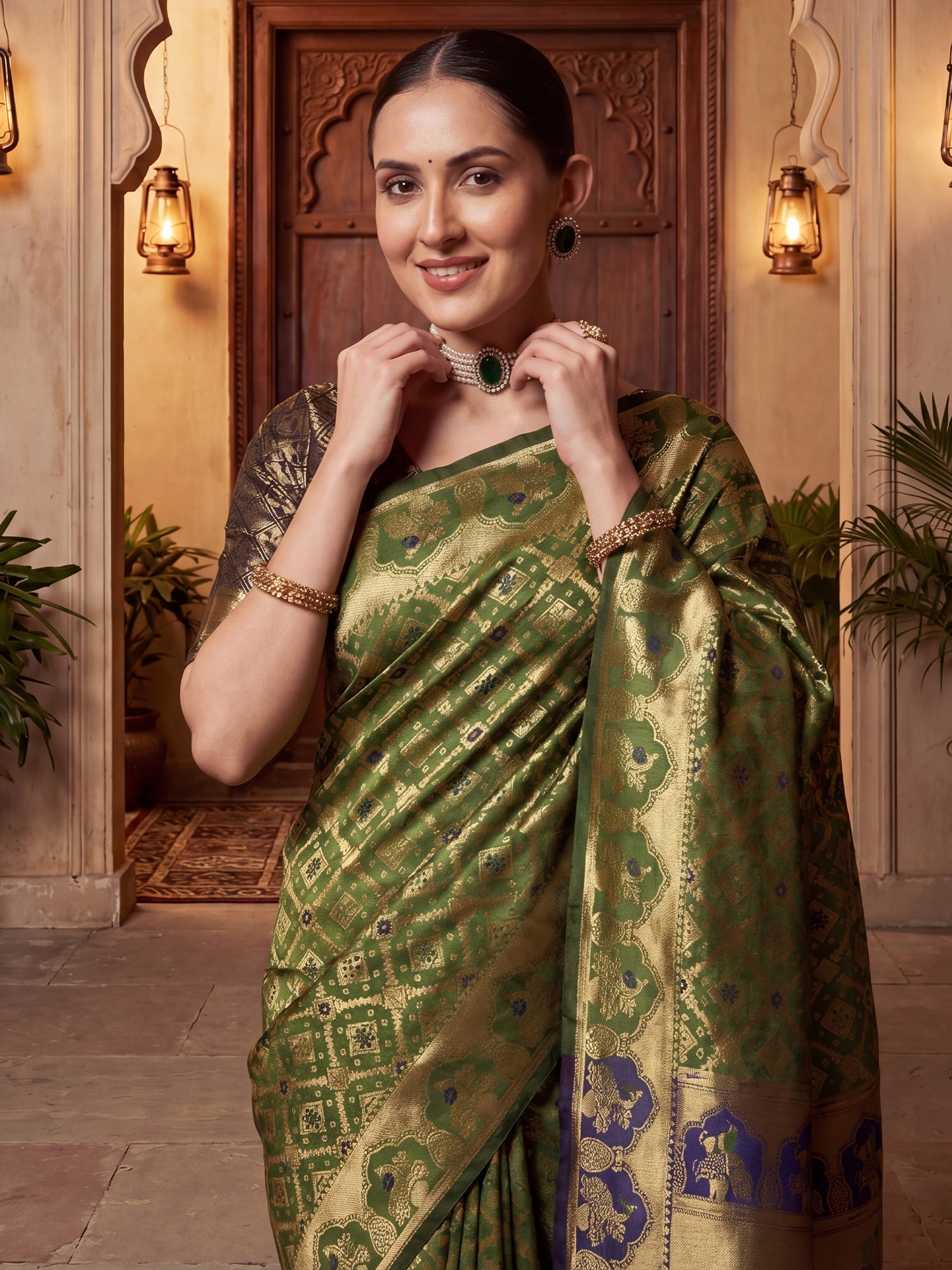 Olive Green Banarasi Silk Heritage Zari Weave Saree - Ressa
