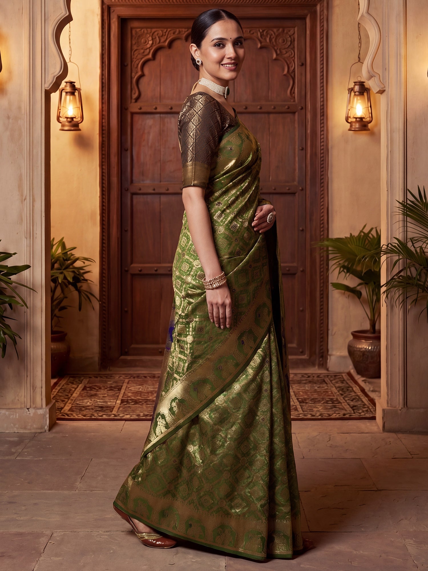 Olive Green Banarasi Silk Heritage Zari Weave Saree - Ressa