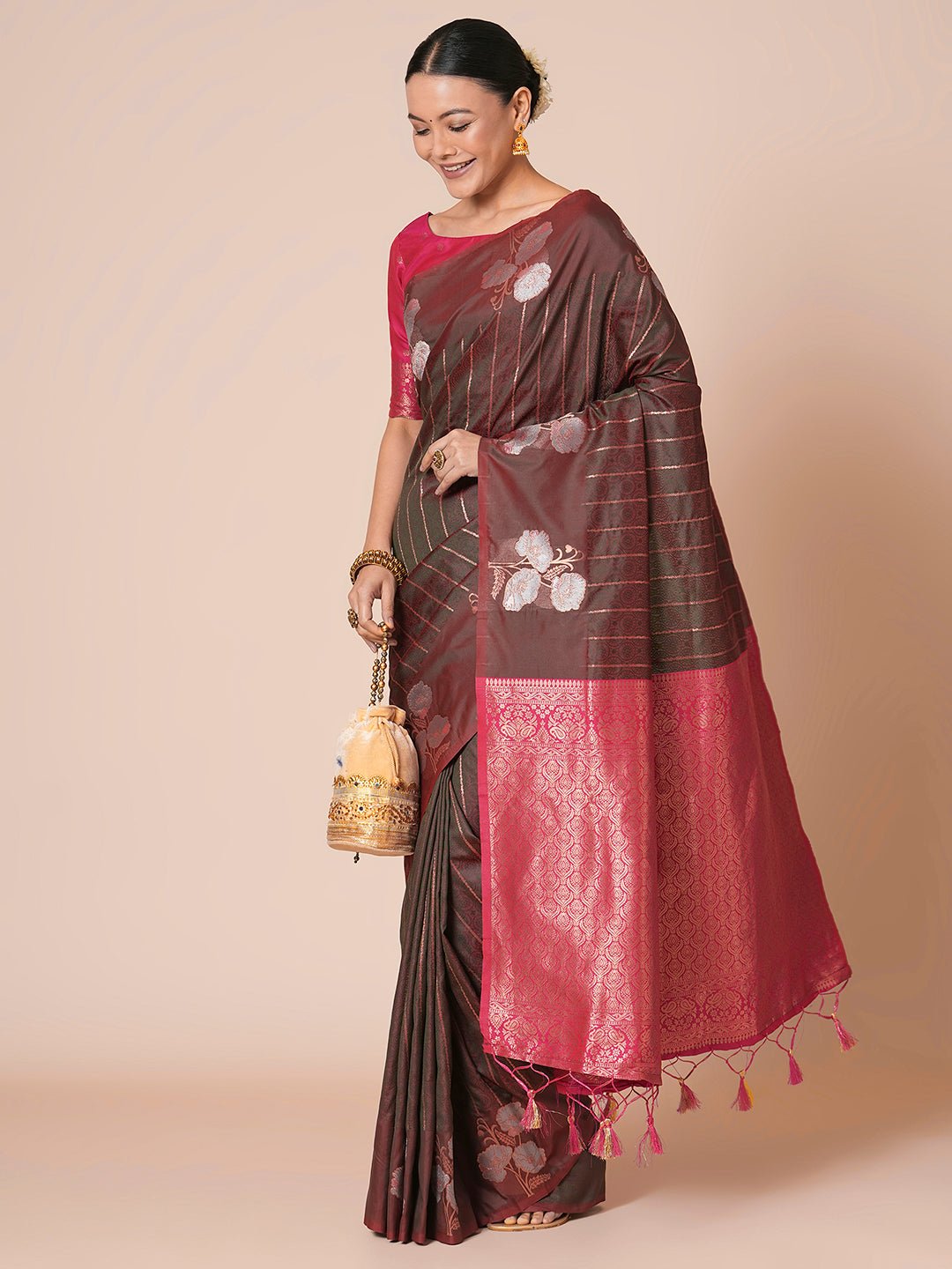 Olive green Banarasi Silk Saree - Ressa