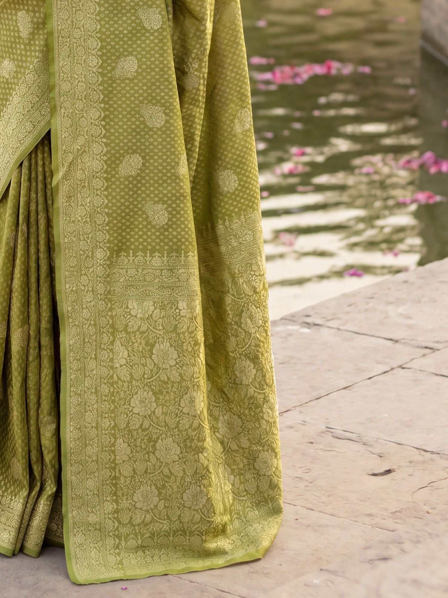 Olive Green Banarasi Silk Saree - Ressa