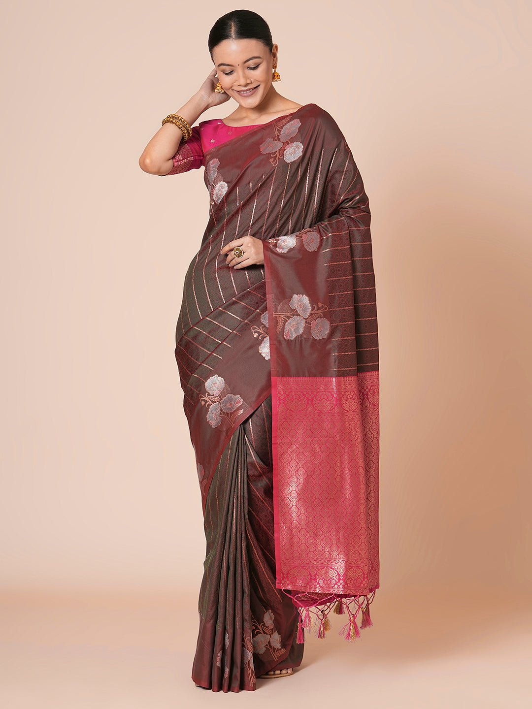 Olive green Banarasi Silk Saree - Ressa