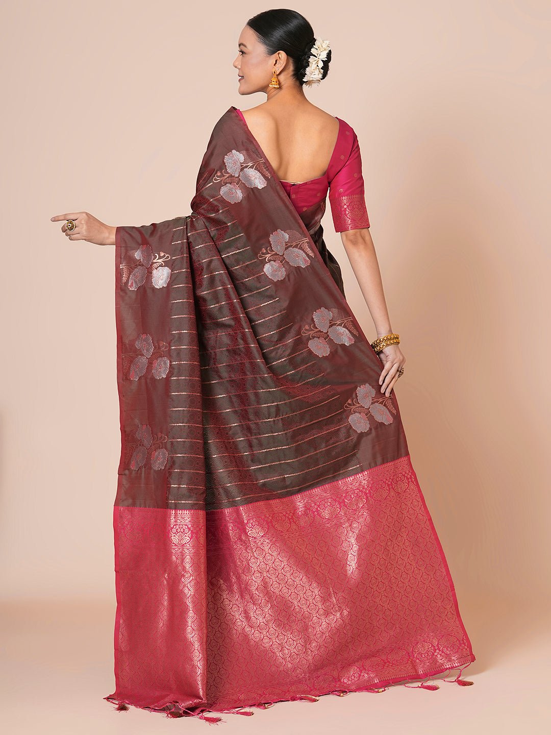 Olive green Banarasi Silk Saree - Ressa