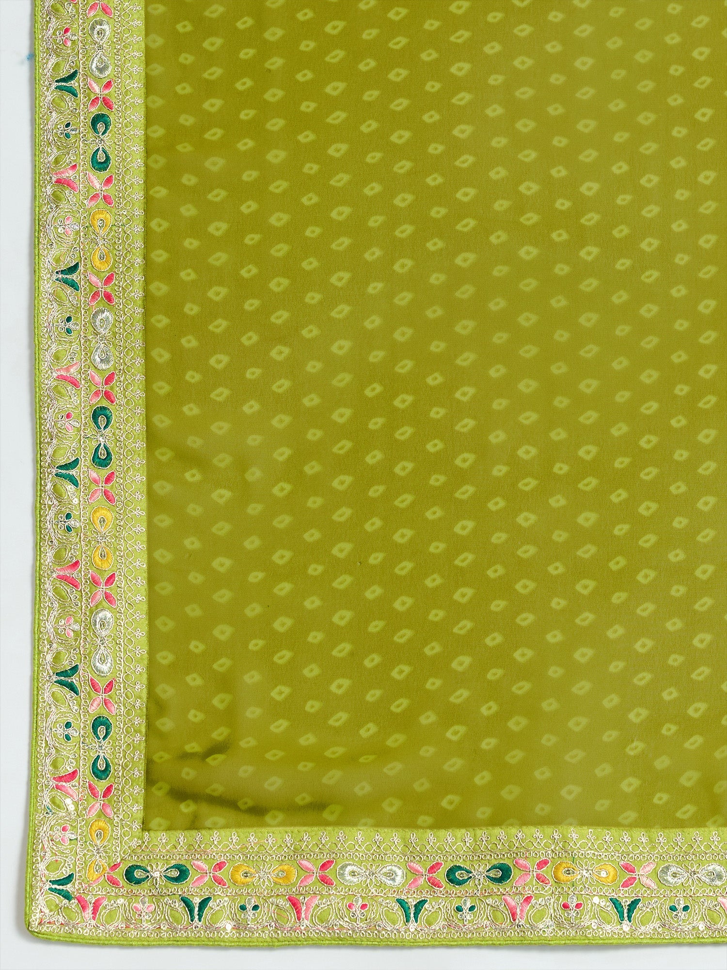 Olive Green Bandhani Georgette Saree - Ressa