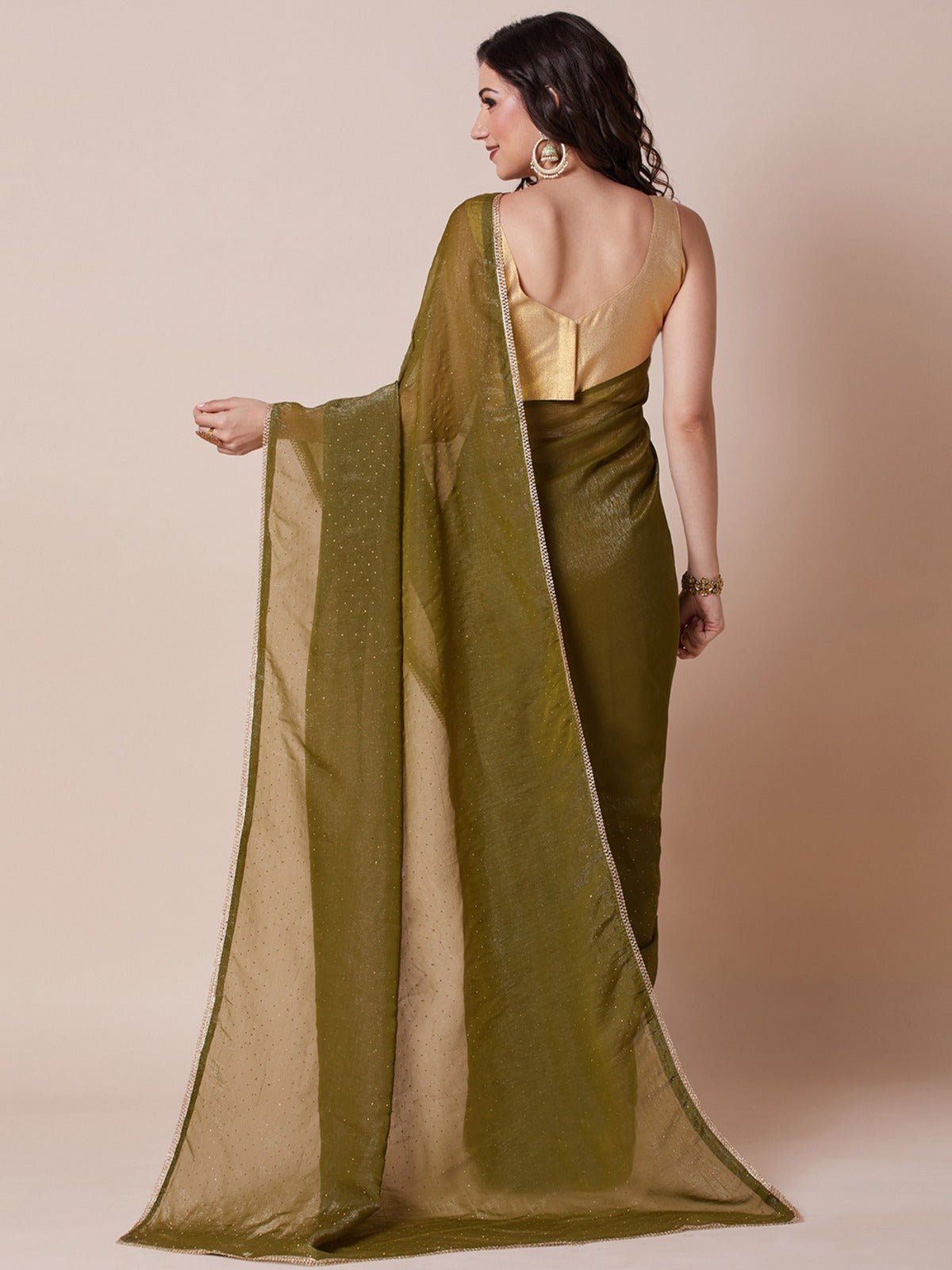 Olive Green Chiffon Saree - Ressa