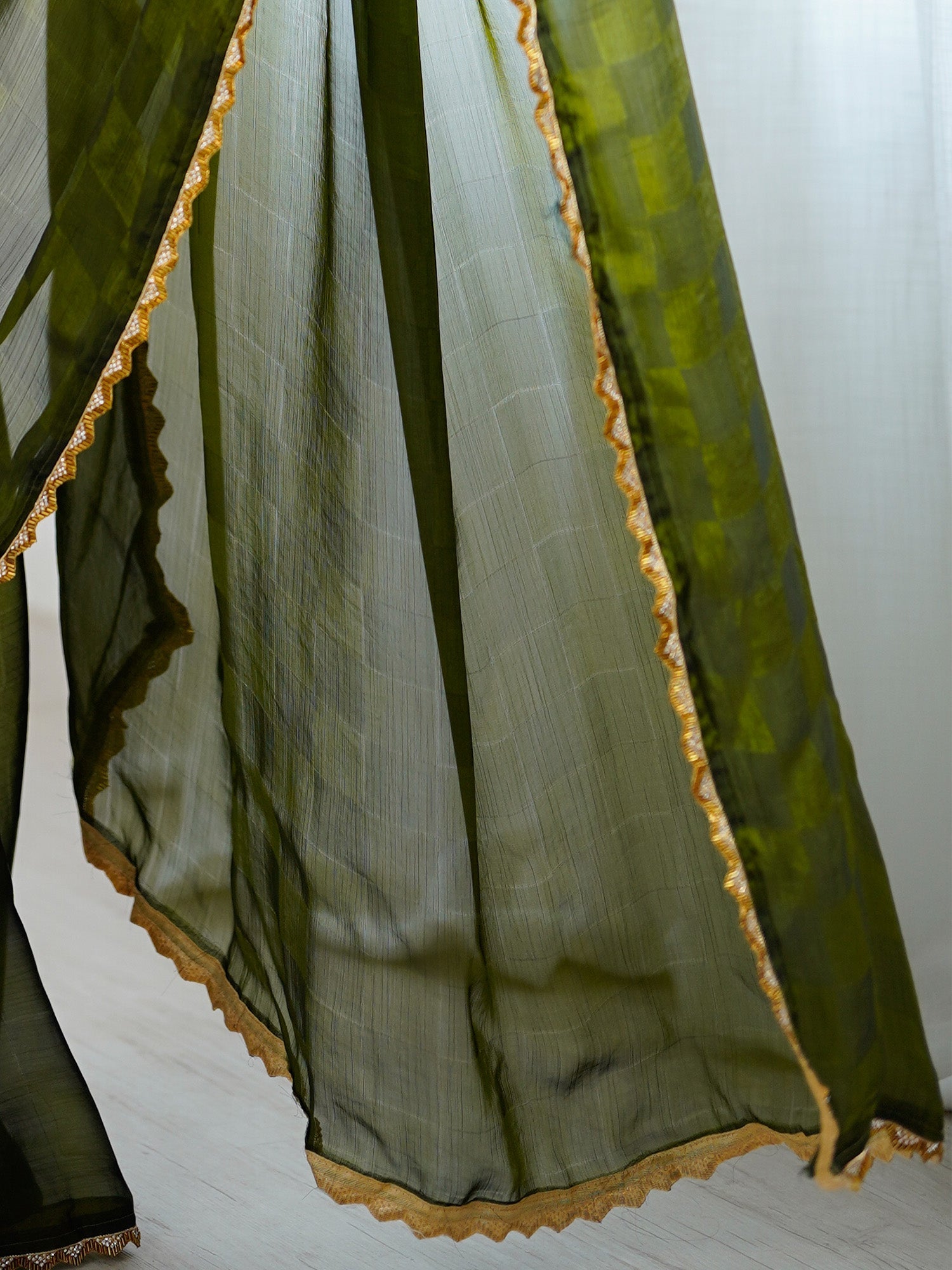 Olive Green Chiffon Saree - Ressa