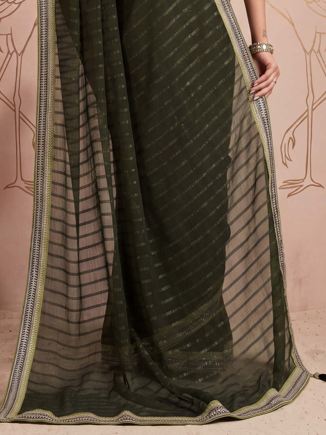 Olive green embellished with sequin work - Ressa