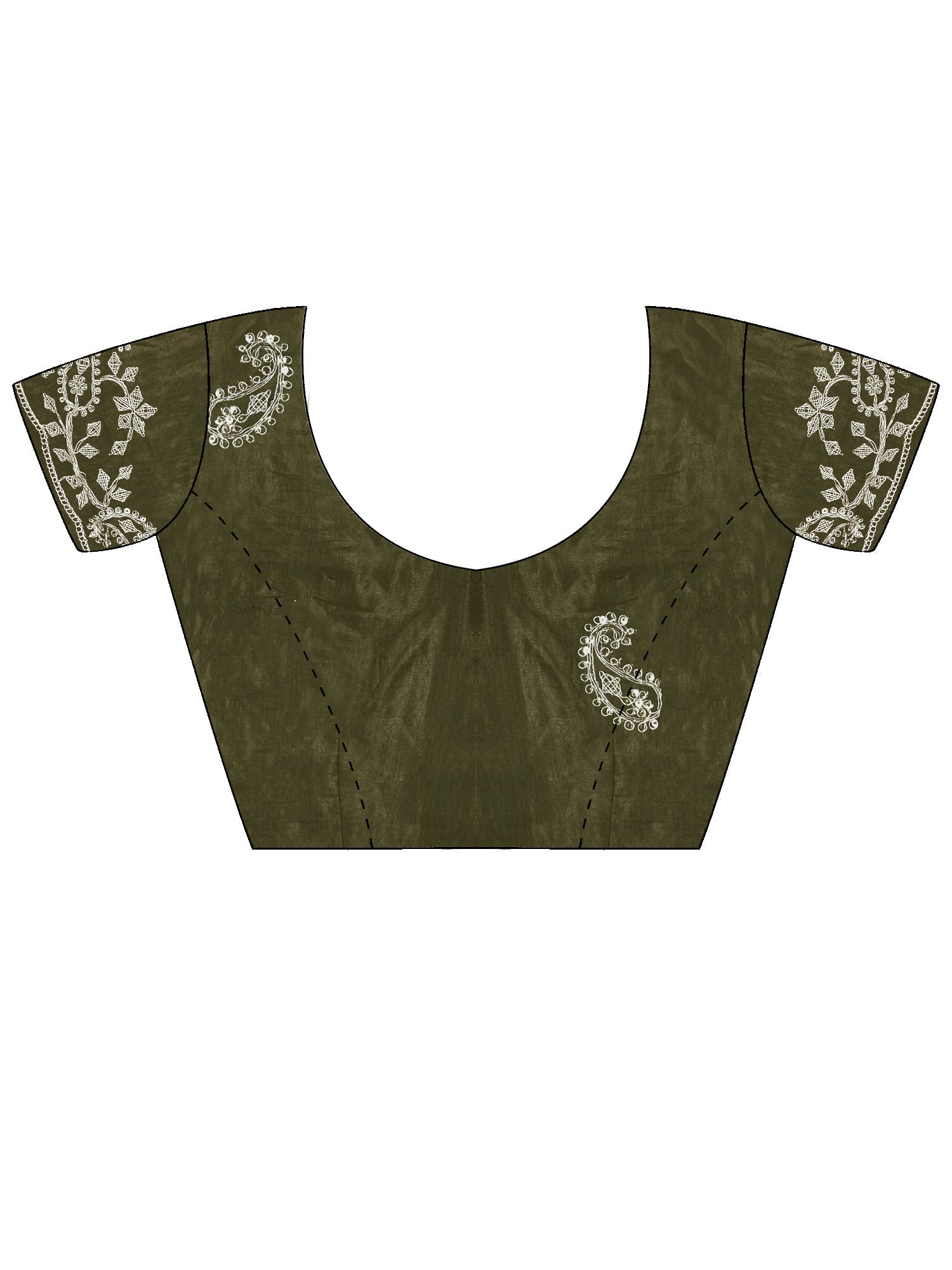 Olive Green Georgette Saree with Scalloped Embroidery - Ressa