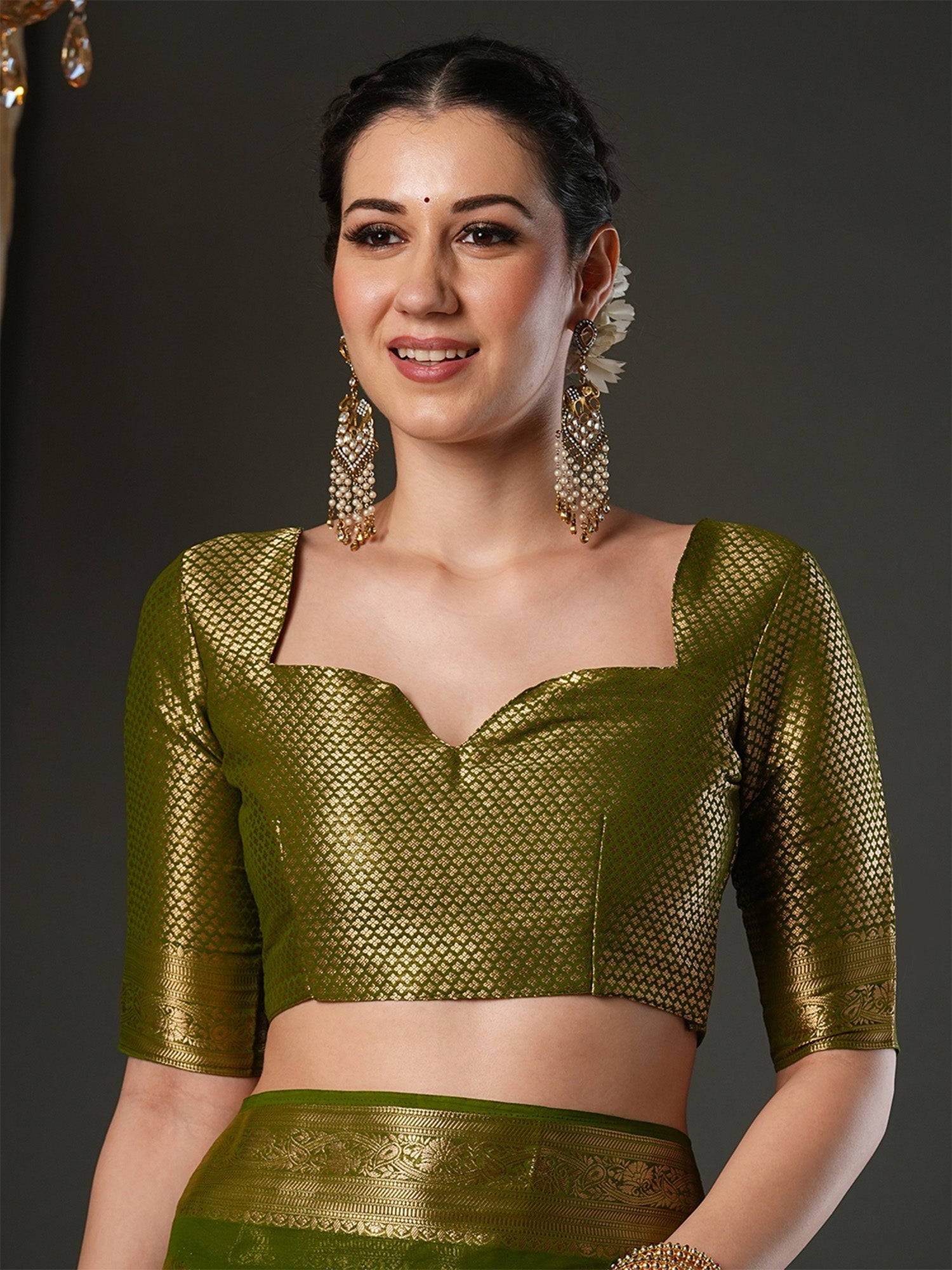 Olive Green Georgette & Zari Woven Stripe - Ressa