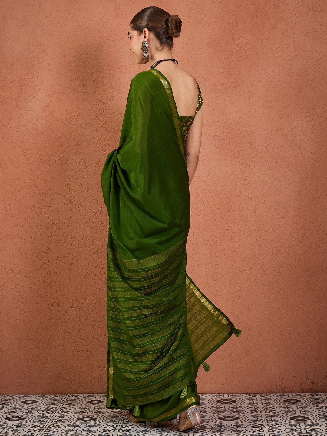 Olive Green Mysore Silk Saree - Ressa