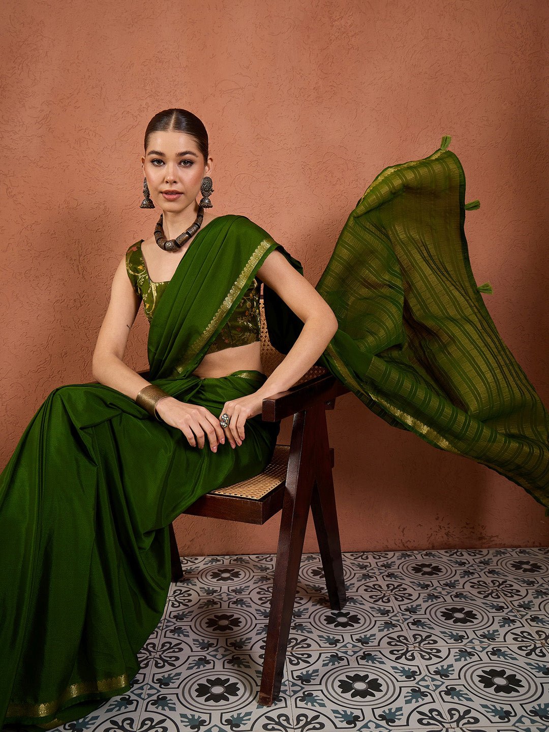 Olive Green Mysore Silk Saree - Ressa