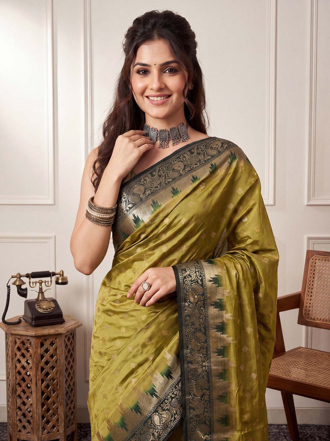 Olive Green Nylon with Woven Design - Ressa