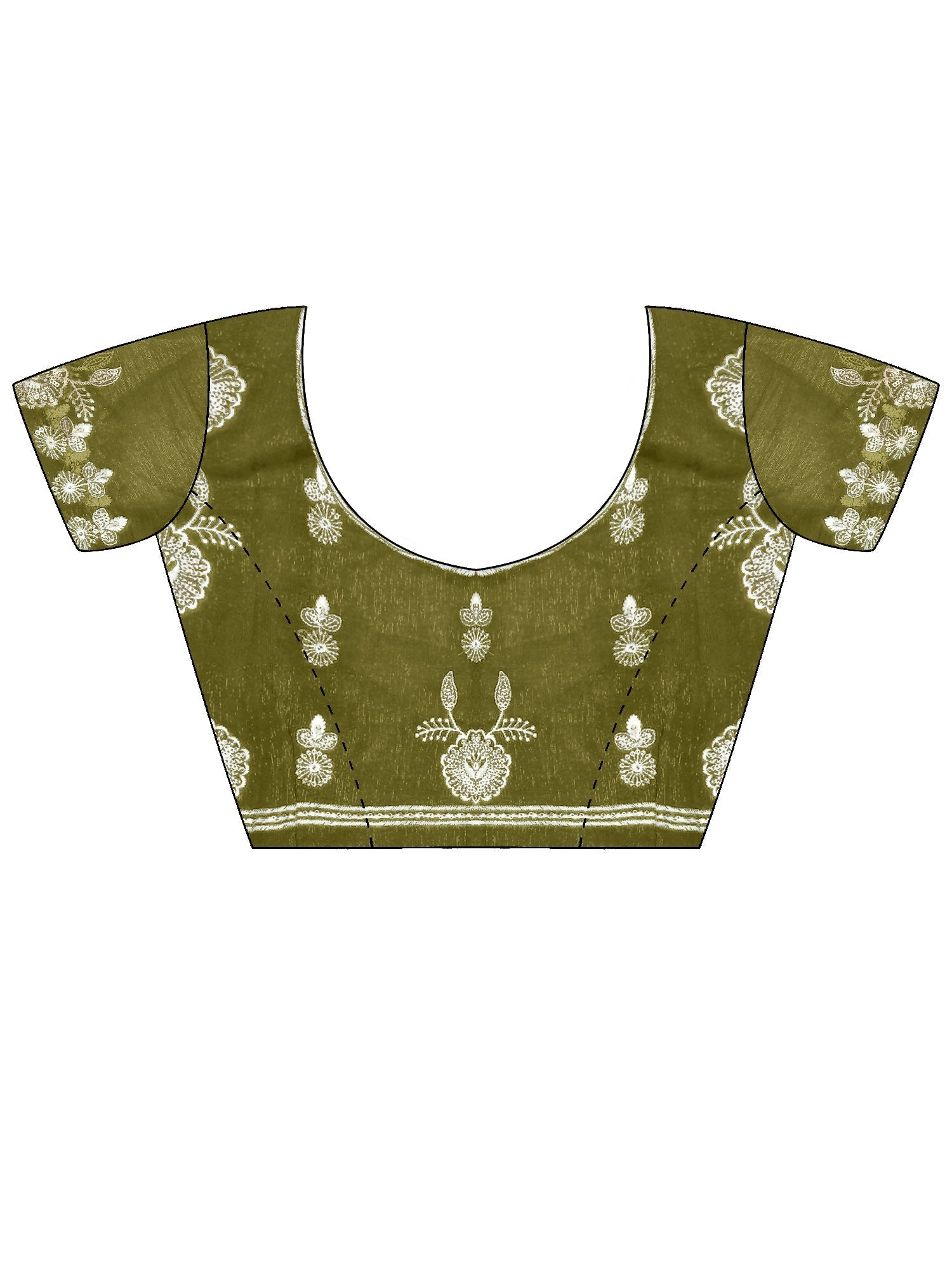 Olive Green Organza Embroidered Saree - Ressa