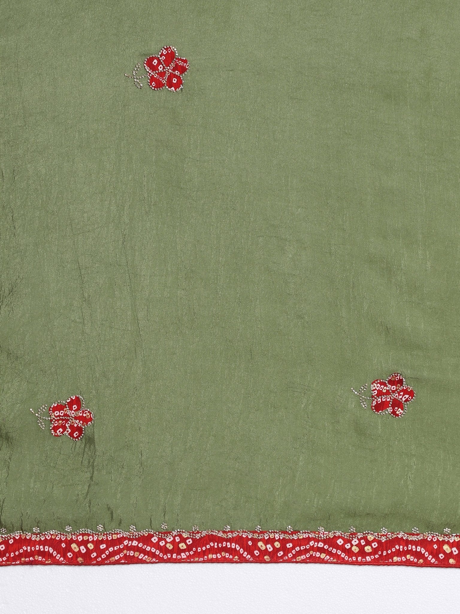 Olive Green Tissue Embroidered Border Saree - Ressa