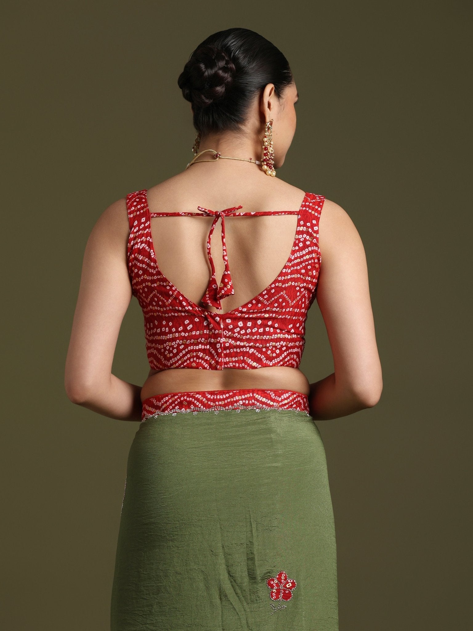 Olive Green Tissue Embroidered Border Saree - Ressa