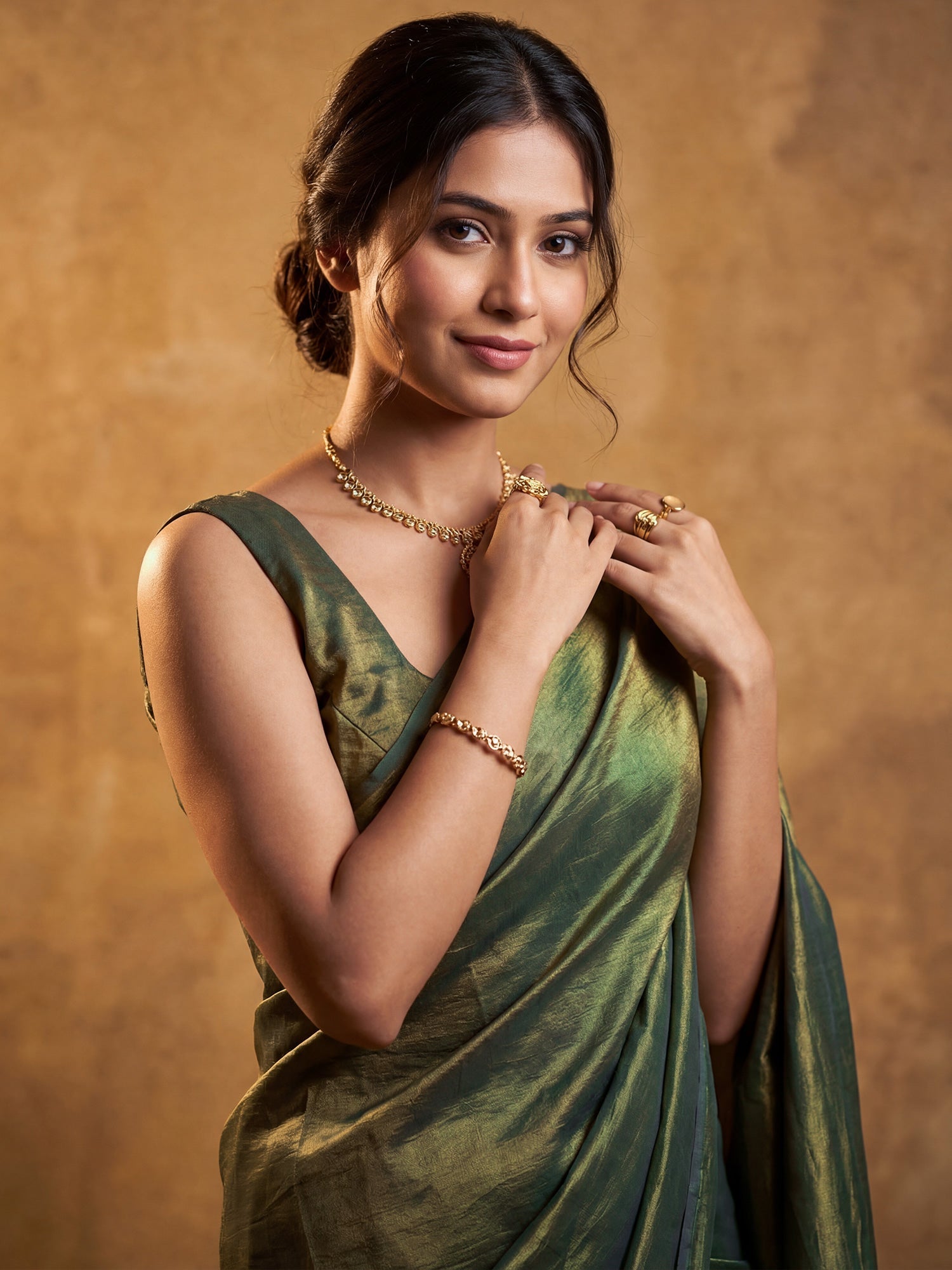 Olive Green Tissue Silk Saree - Ressa