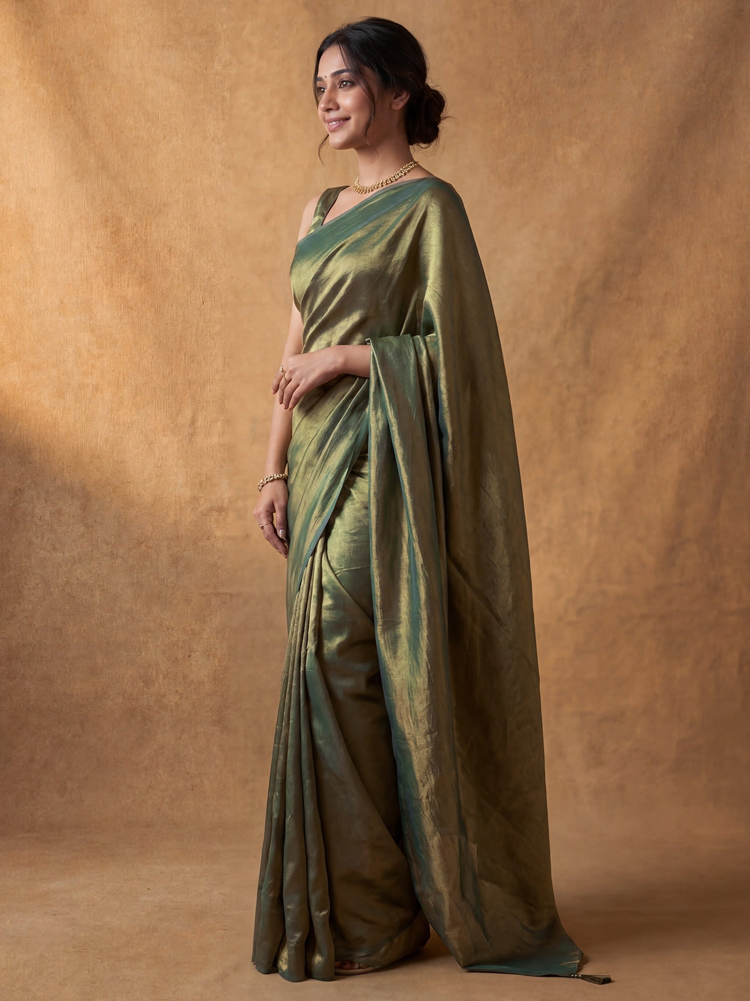 Olive Green Tissue Silk Saree - Ressa