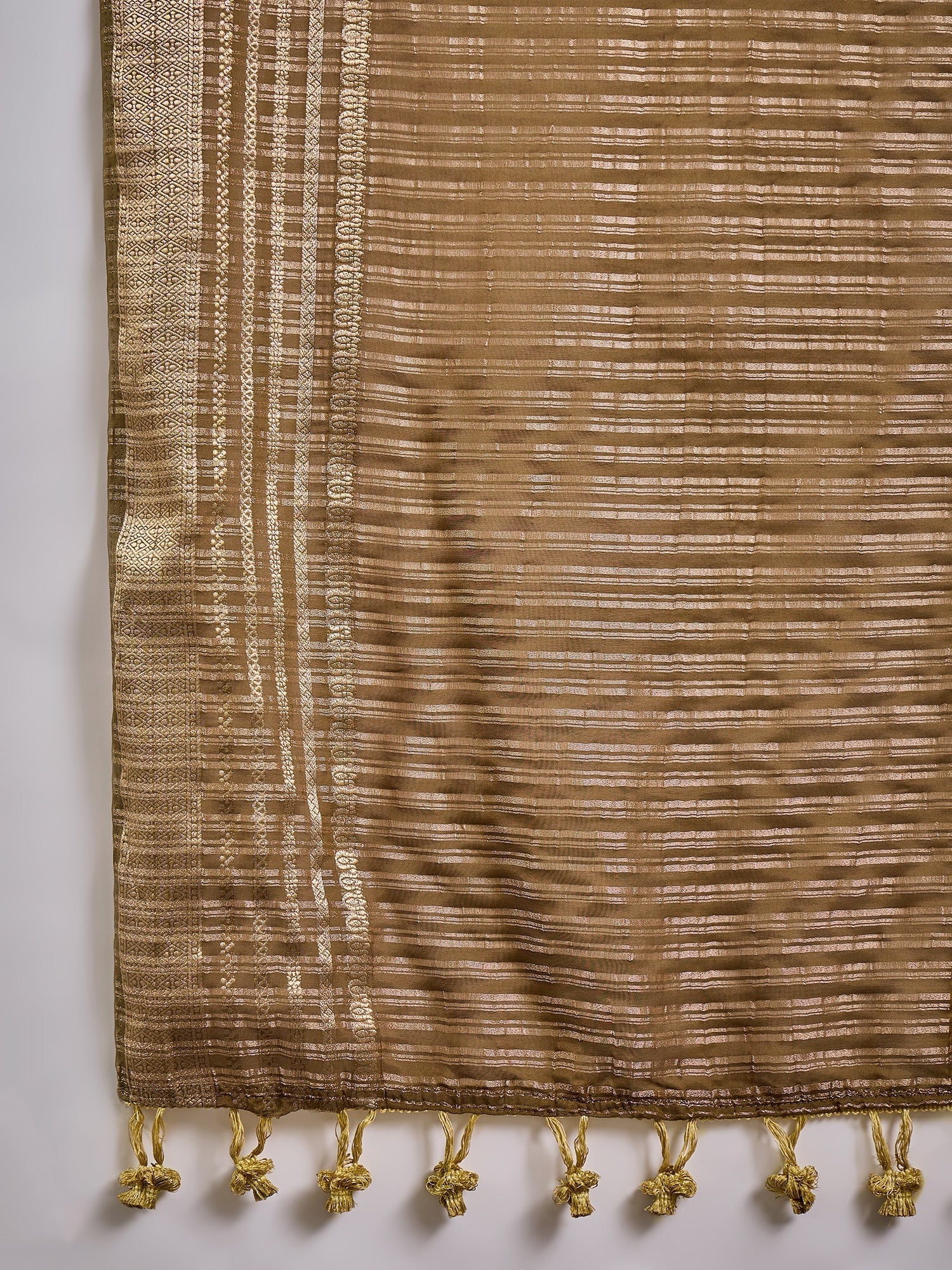 Olive Green Tissue Silk Saree with Zari Border - Ressa