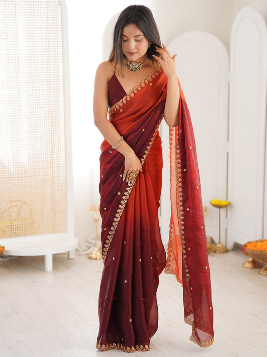 Ombre Chiffon Embroidered Saree - Ressa