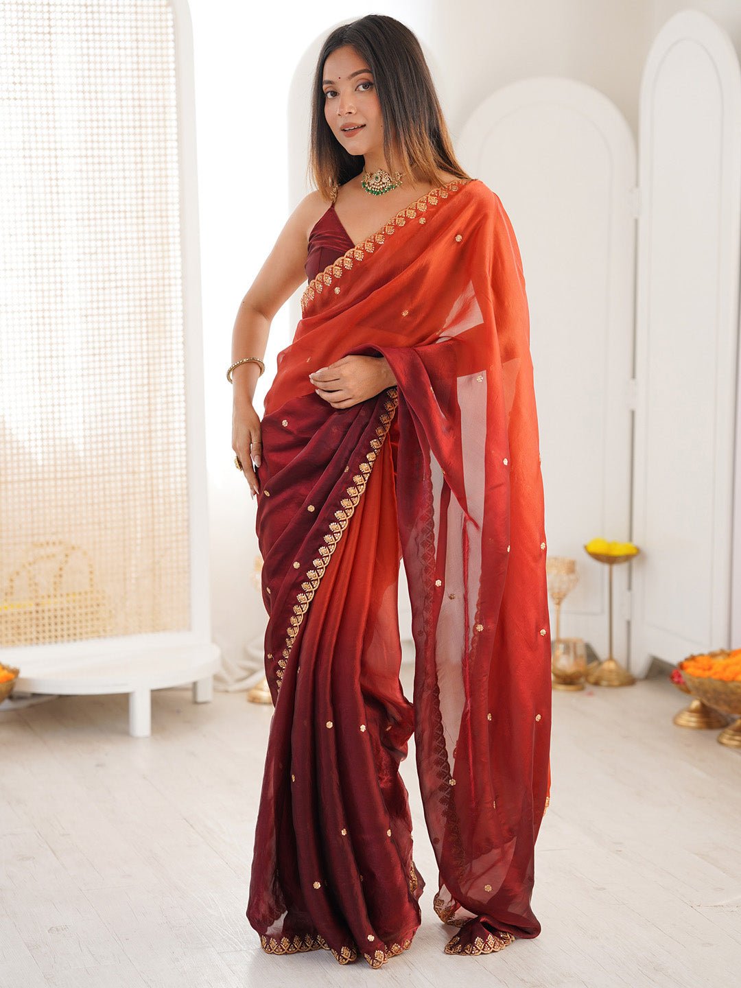 Ombre Chiffon Embroidered Saree - Ressa