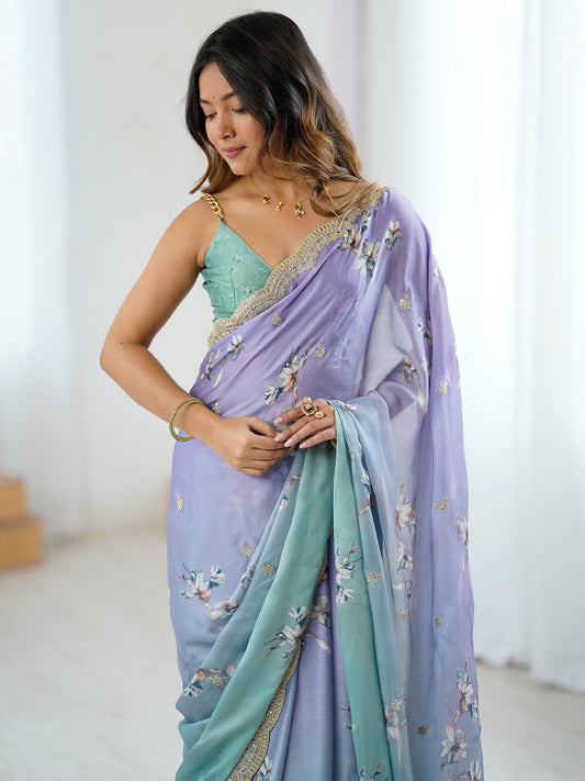 Ombre Chiffon Embroidered Saree - Ressa