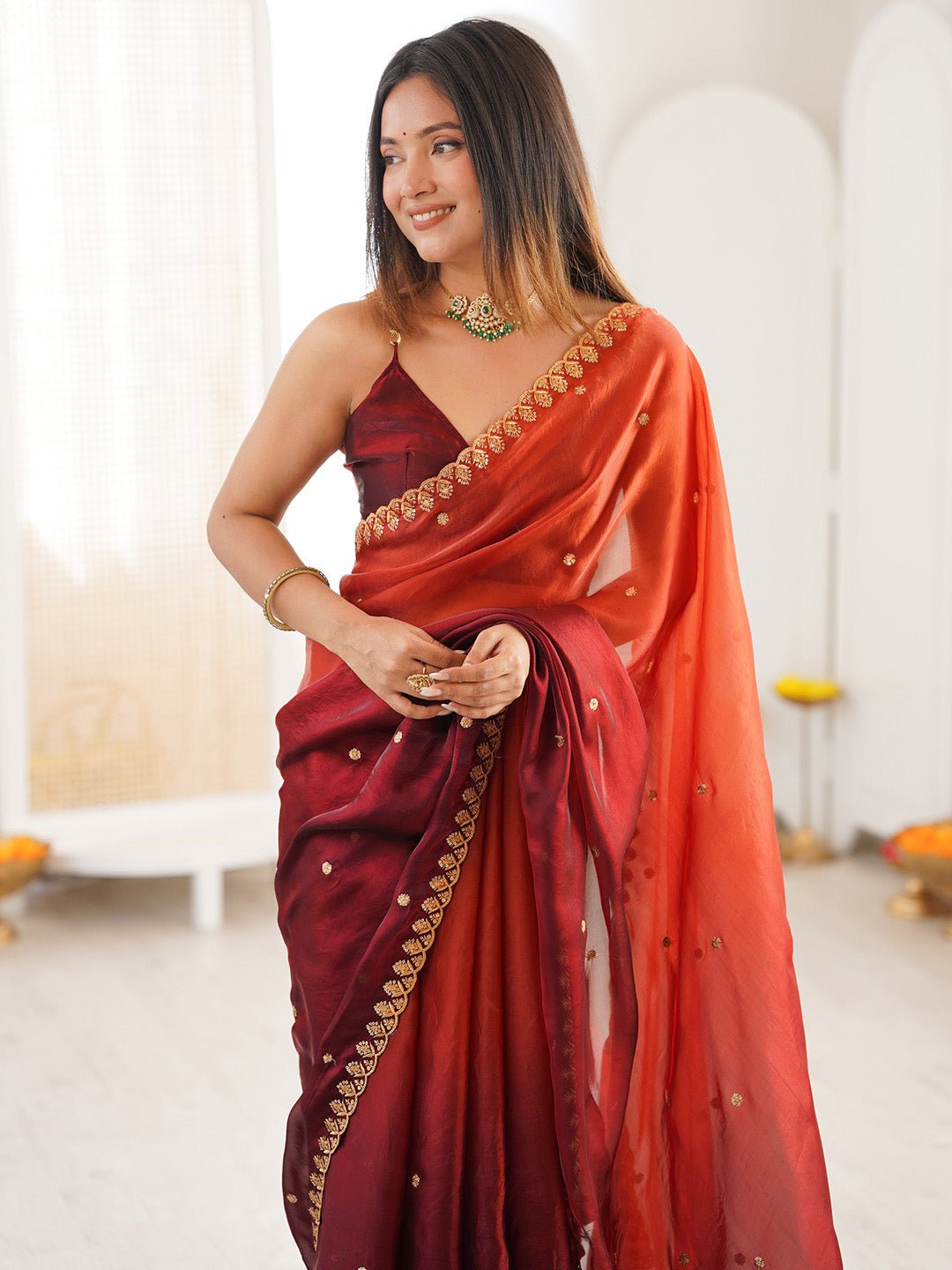 Ombre Chiffon Embroidered Saree - Ressa